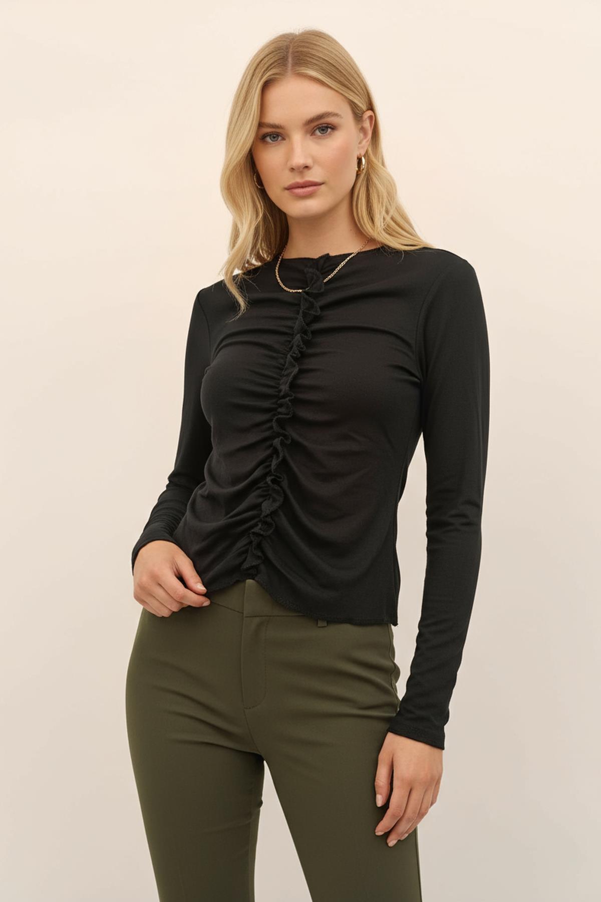 8178A Ön Büzgülü Bluz Siyah - RAYS