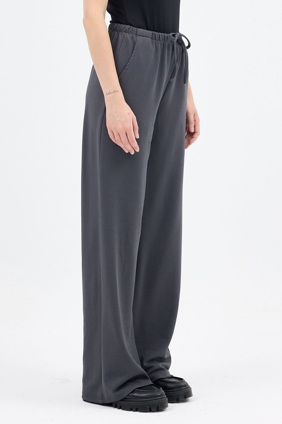 Antrasit Bel Lastikli Bol Paça Kadın Pantolon 8194A - RAYS