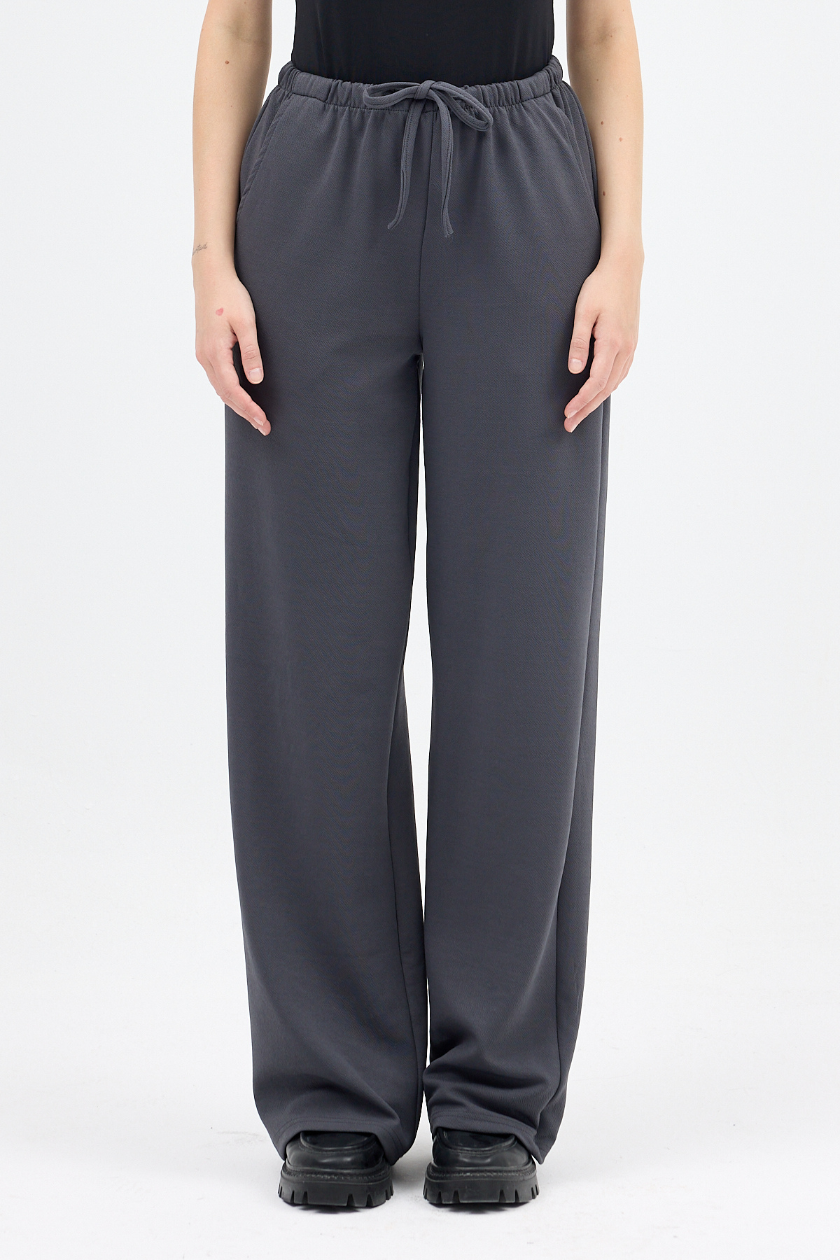 Antrasit Bel Lastikli Bol Paça Kadın Pantolon 8194A - RAYS