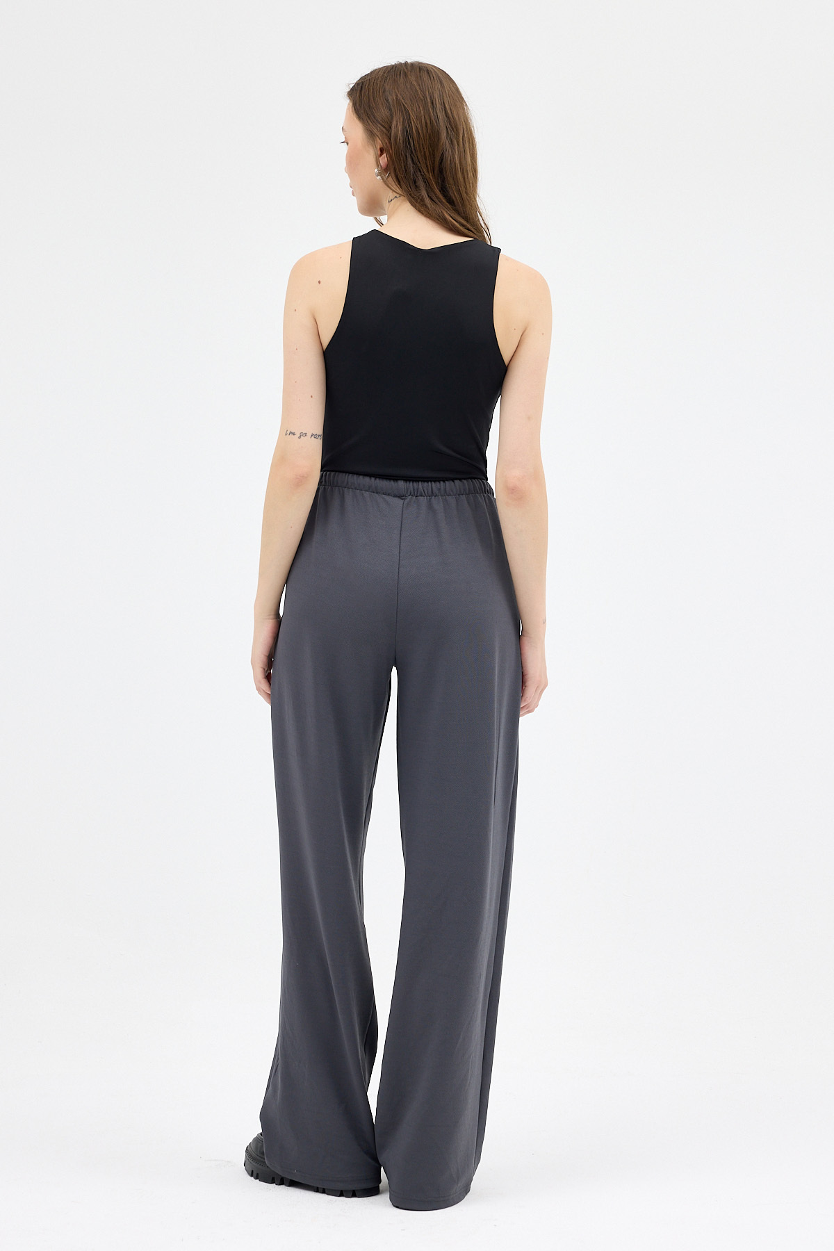 Antrasit Bel Lastikli Bol Paça Kadın Pantolon 8194A - 6