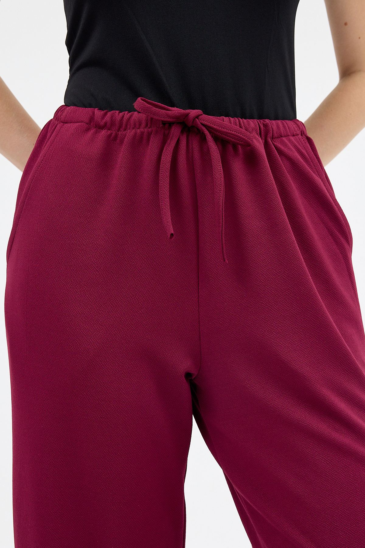 Bordo Bel Lastikli Bol Paça Kadın Pantolon 8194A - 4