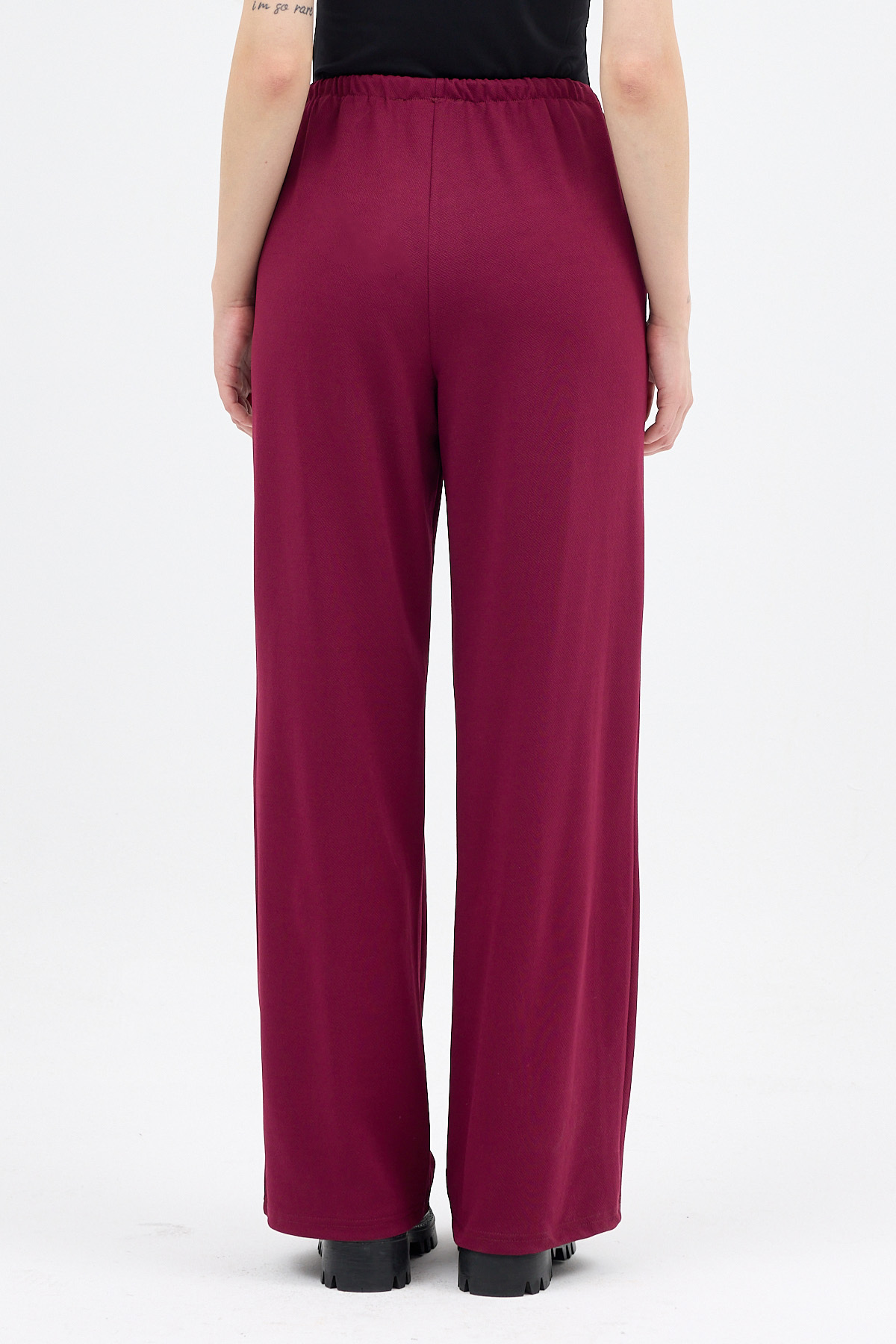 Bordo Bel Lastikli Bol Paça Kadın Pantolon 8194A - 5