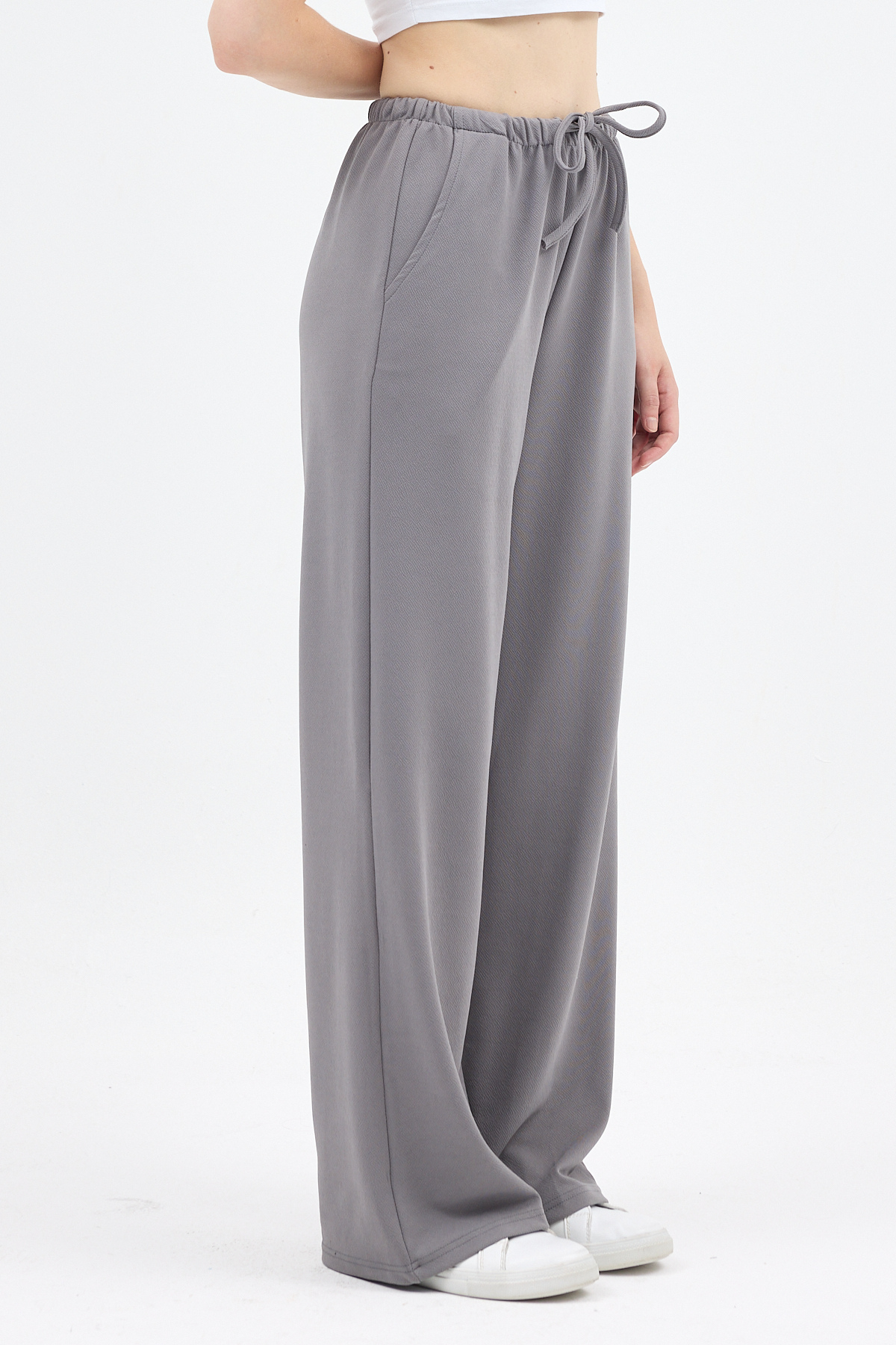 Gri Bel Lastikli Bol Paça Kadın Pantolon 8194A - RAYS