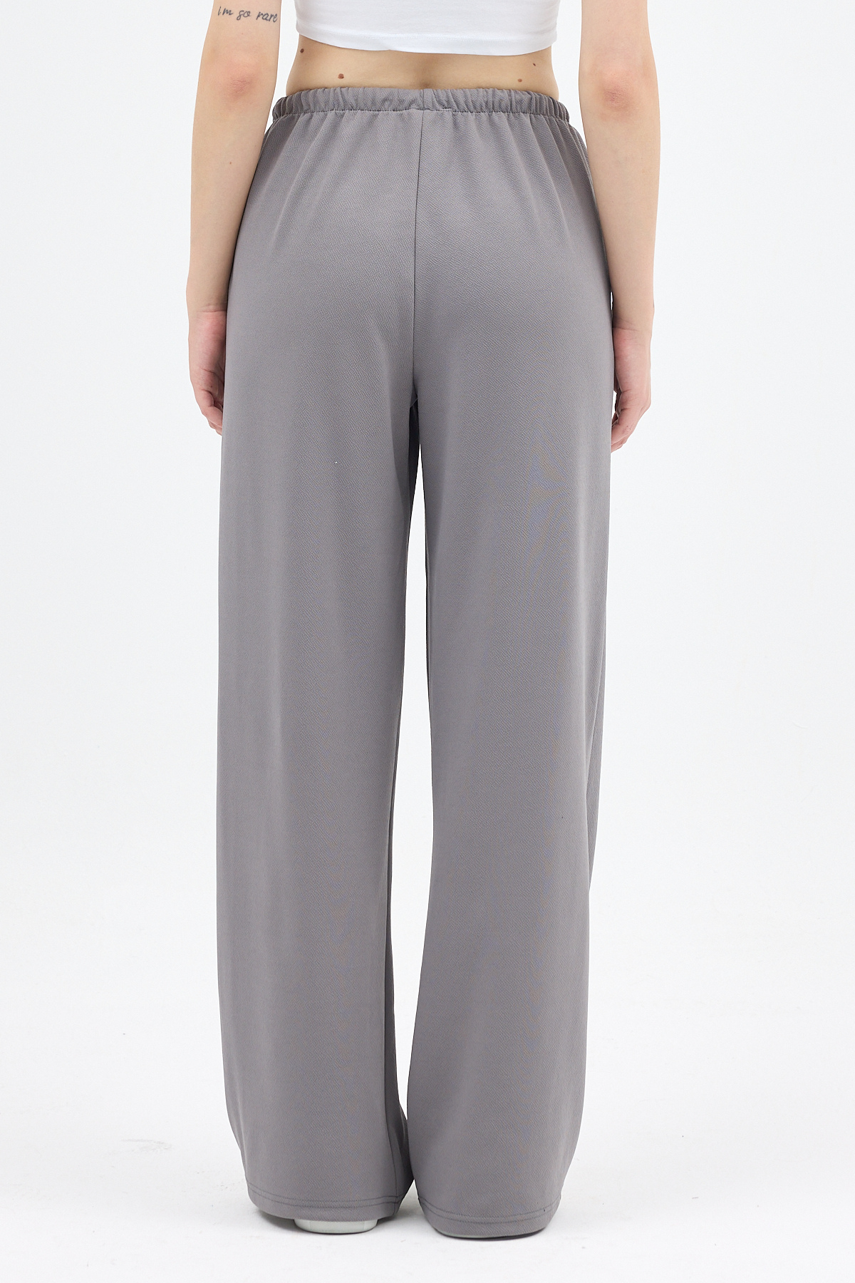 Gri Bel Lastikli Bol Paça Kadın Pantolon 8194A - 5