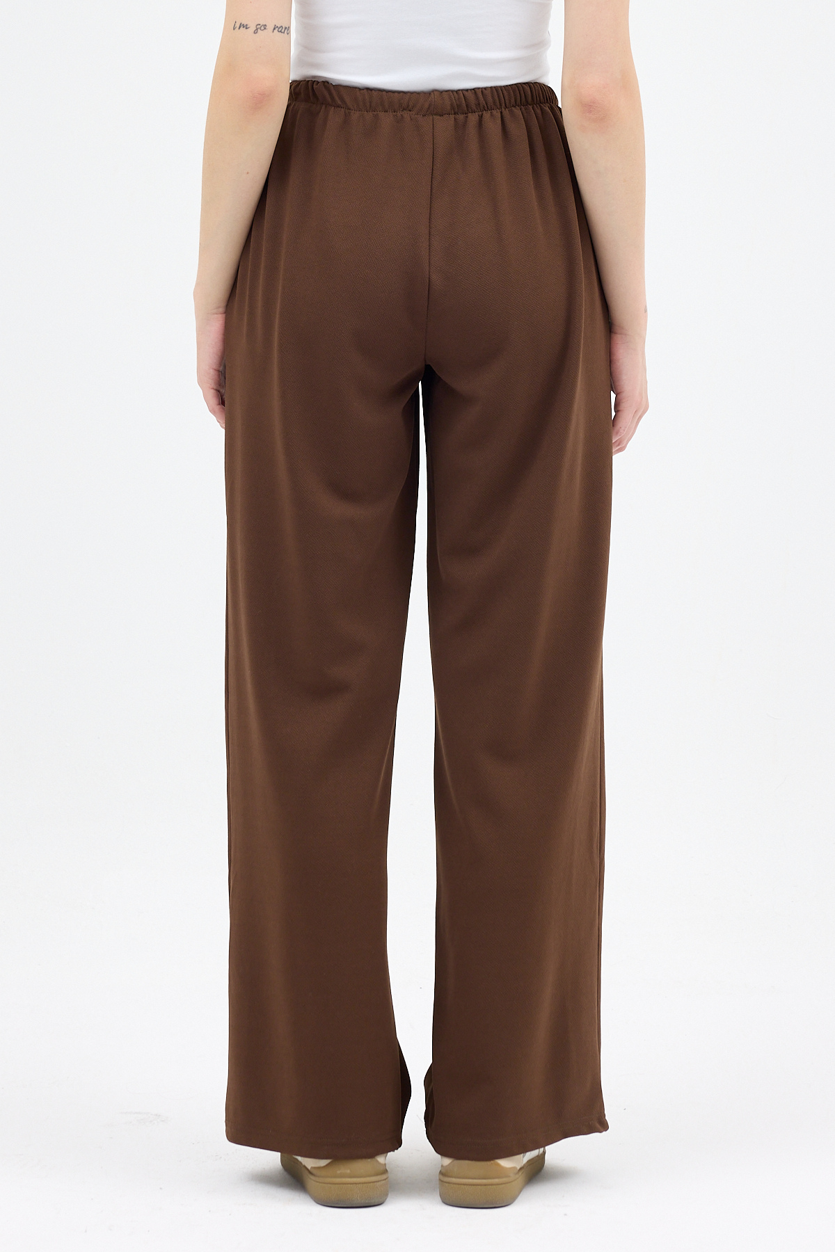 Kahve Bel Lastikli Bol Paça Kadın Pantolon 8194A - 5