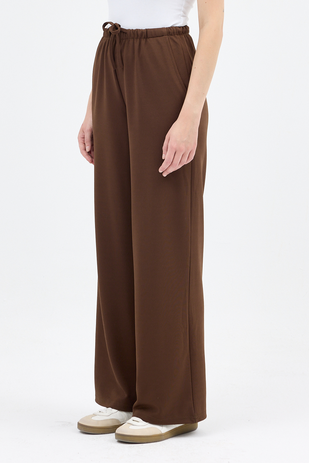 Kahve Bel Lastikli Bol Paça Kadın Pantolon 8194A - 2