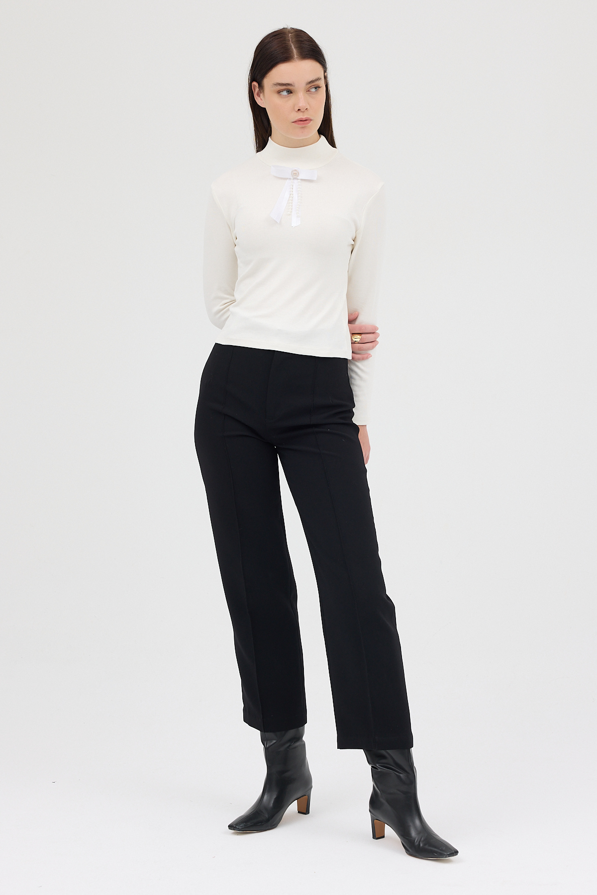 Ekru Bronşlu Uzun Kol Bluz 8197A - 3