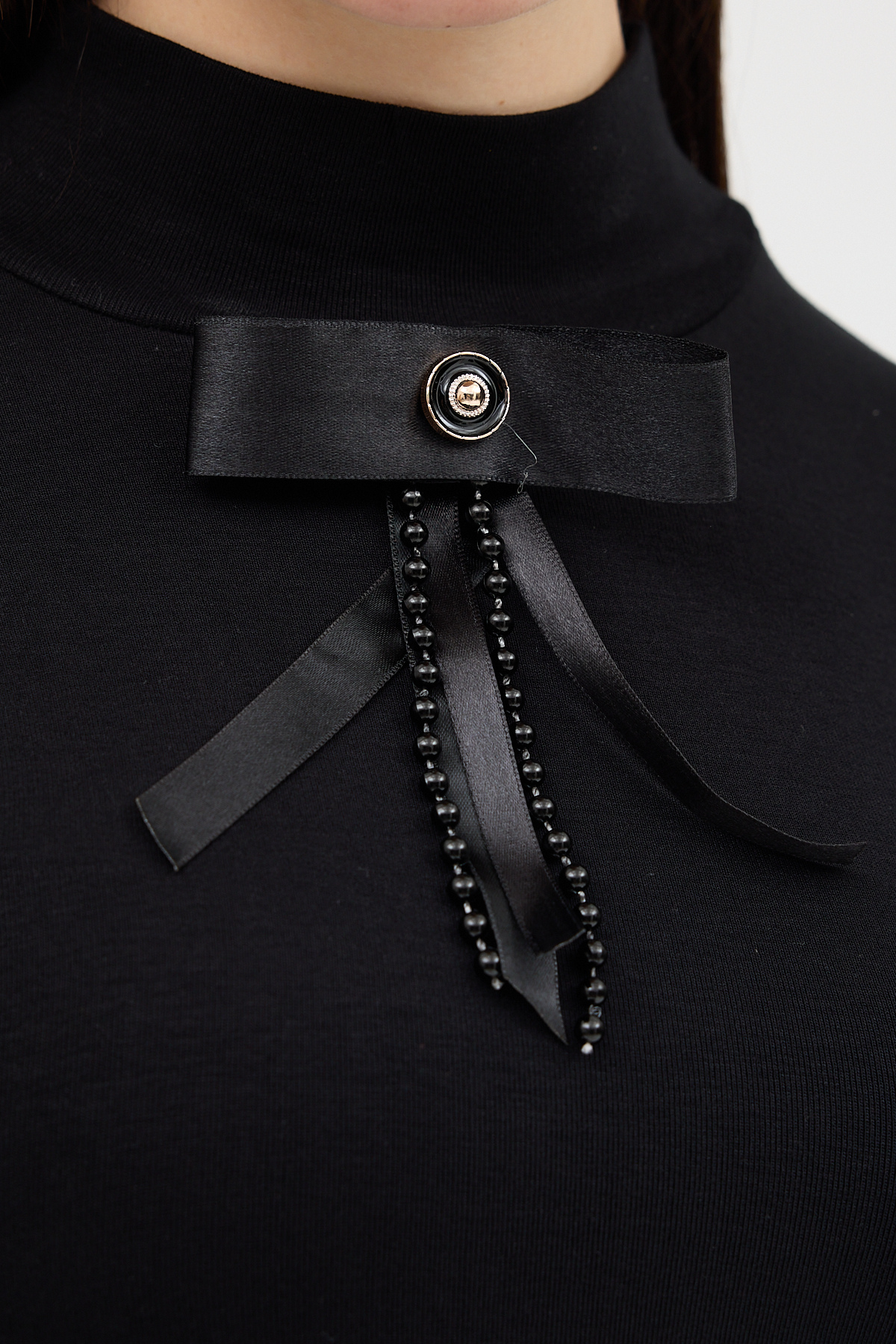 Siyah Bronşlu Uzun Kol Bluz 8197A - RAYS