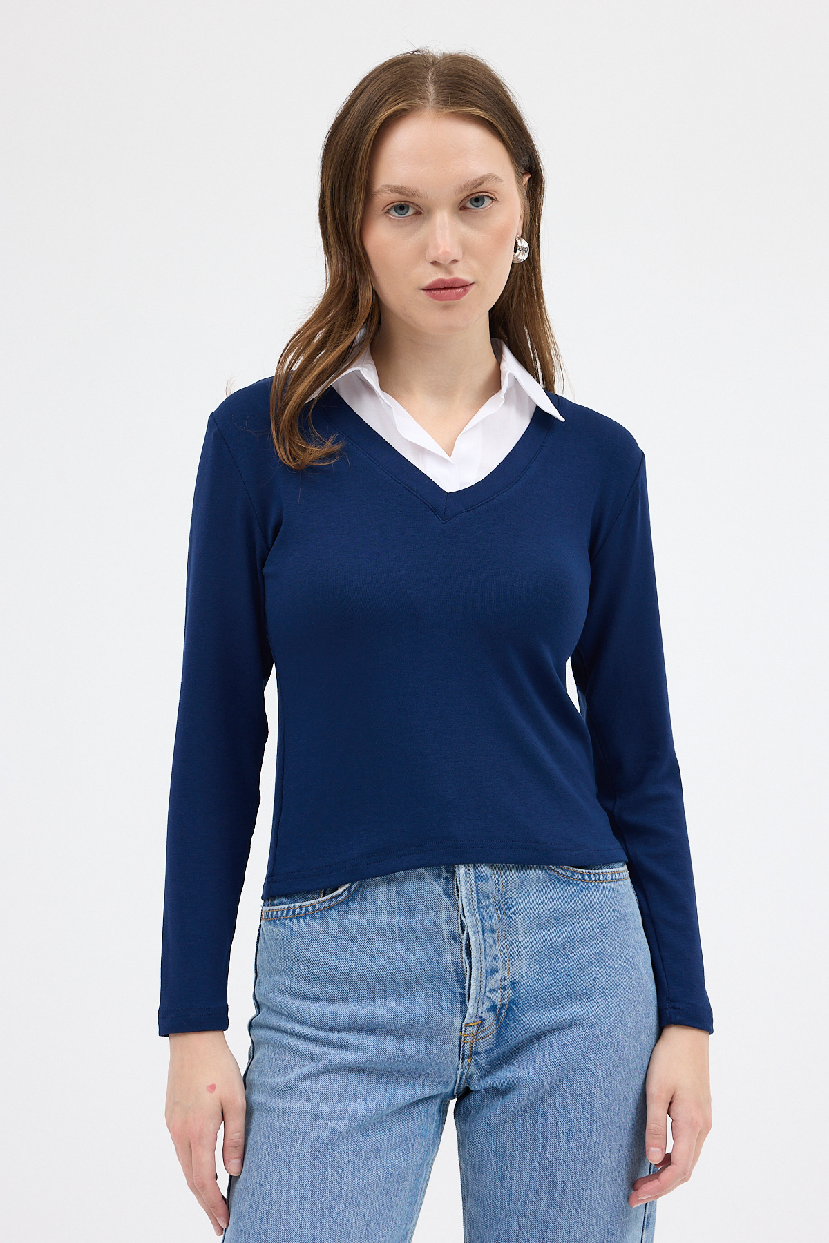 Laci Yumuşak Dokulu Gömlek Yaka Görünümlü Bluz 8198A - 1