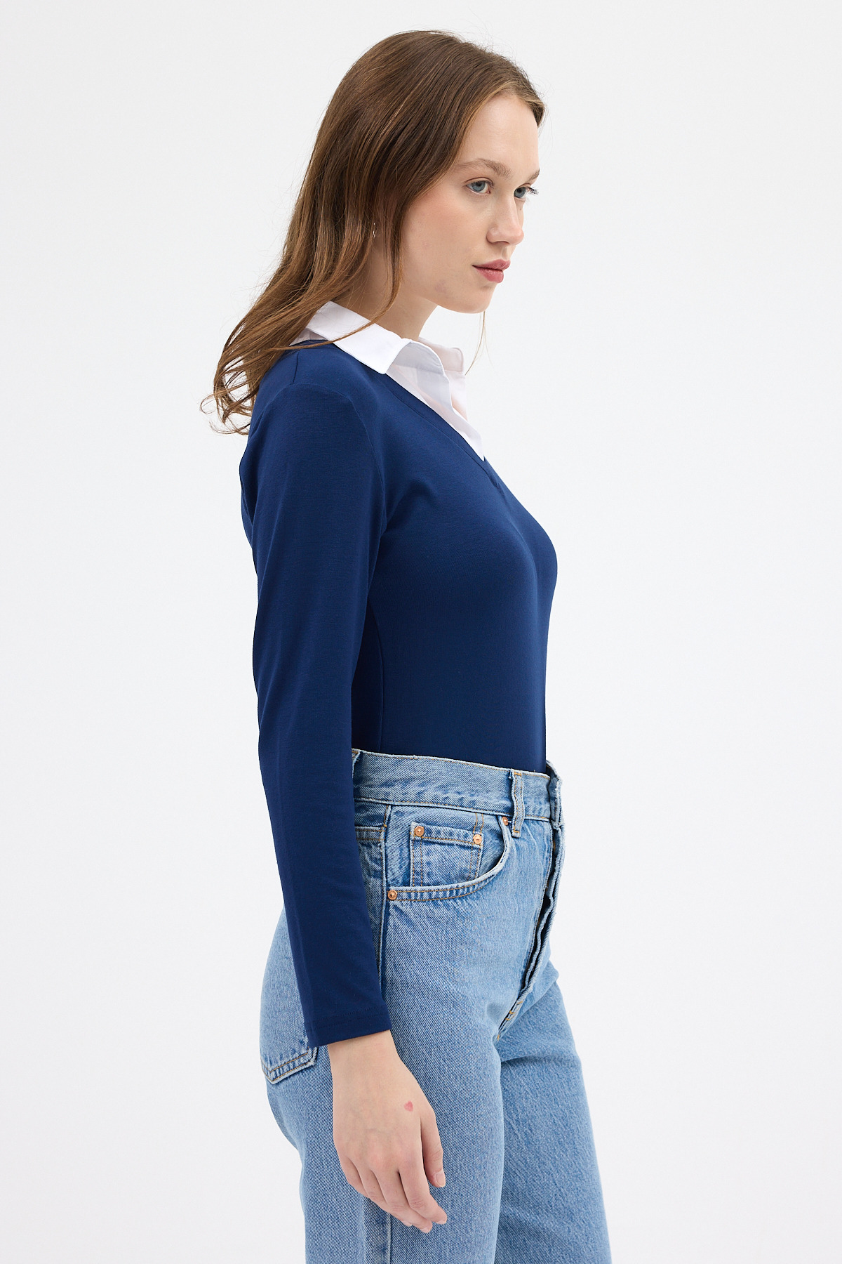 Laci Yumuşak Dokulu Gömlek Yaka Görünümlü Bluz 8198A - 2