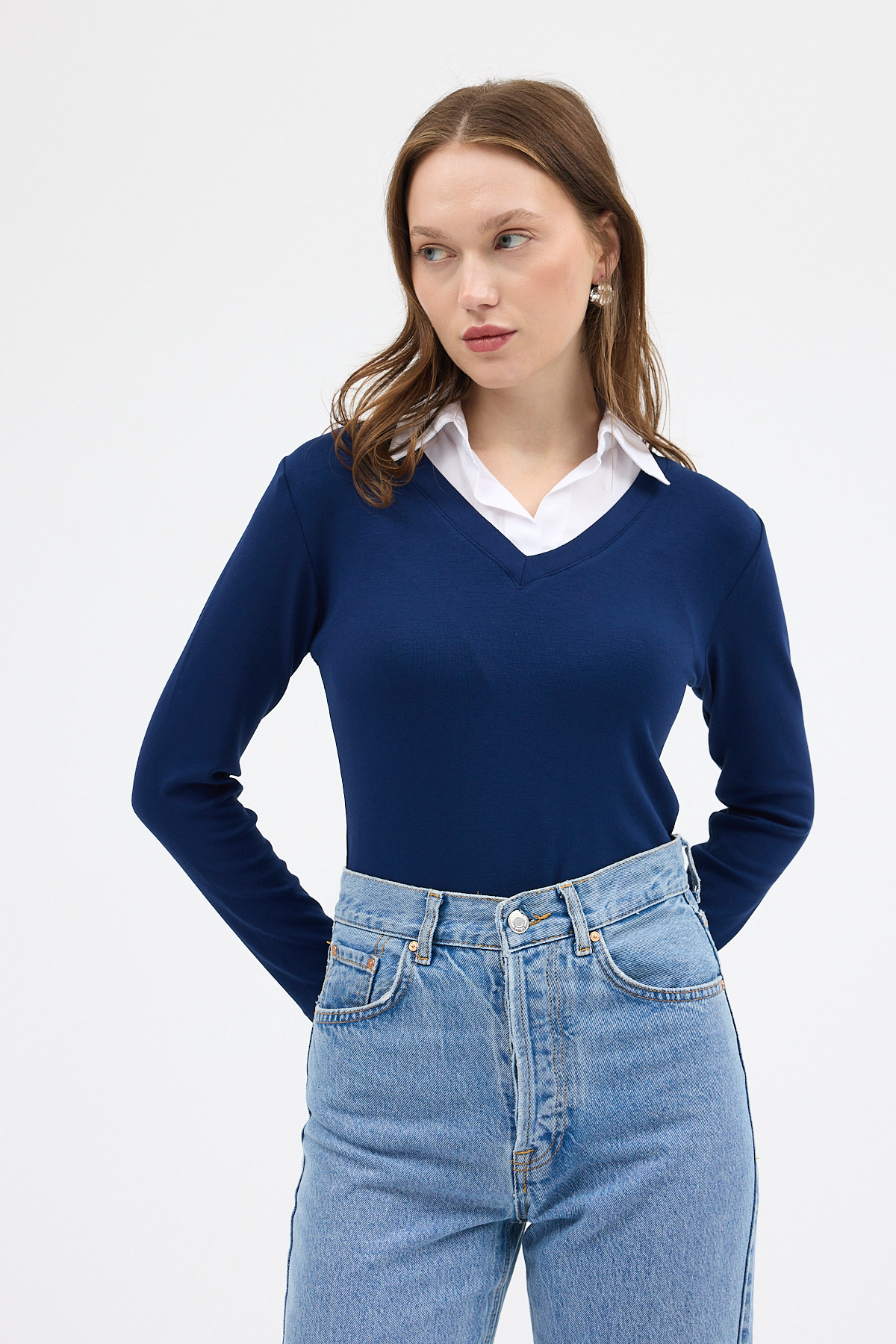 Laci Yumuşak Dokulu Gömlek Yaka Görünümlü Bluz 8198A - 6