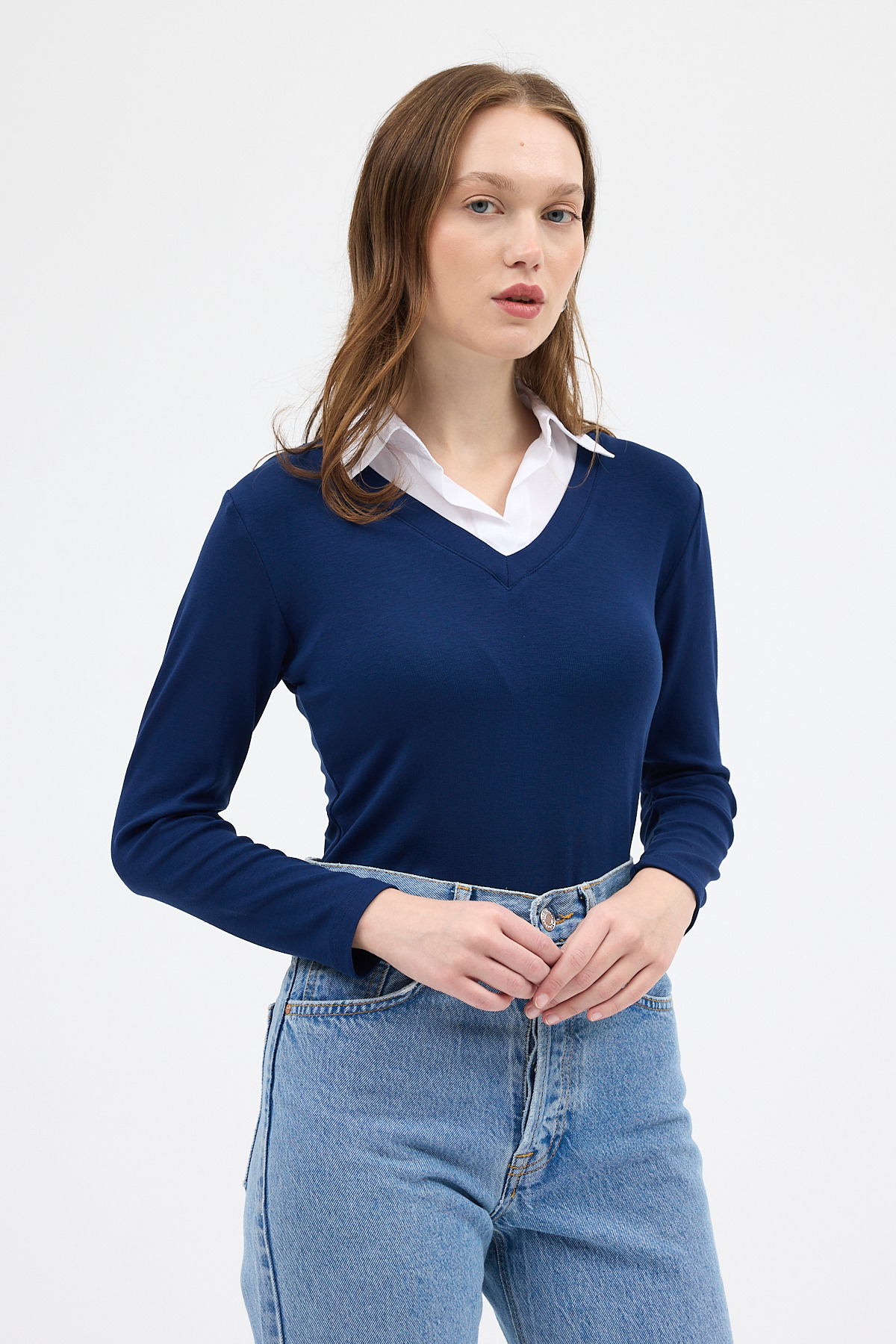 Laci Yumuşak Dokulu Gömlek Yaka Görünümlü Bluz 8198A - 7