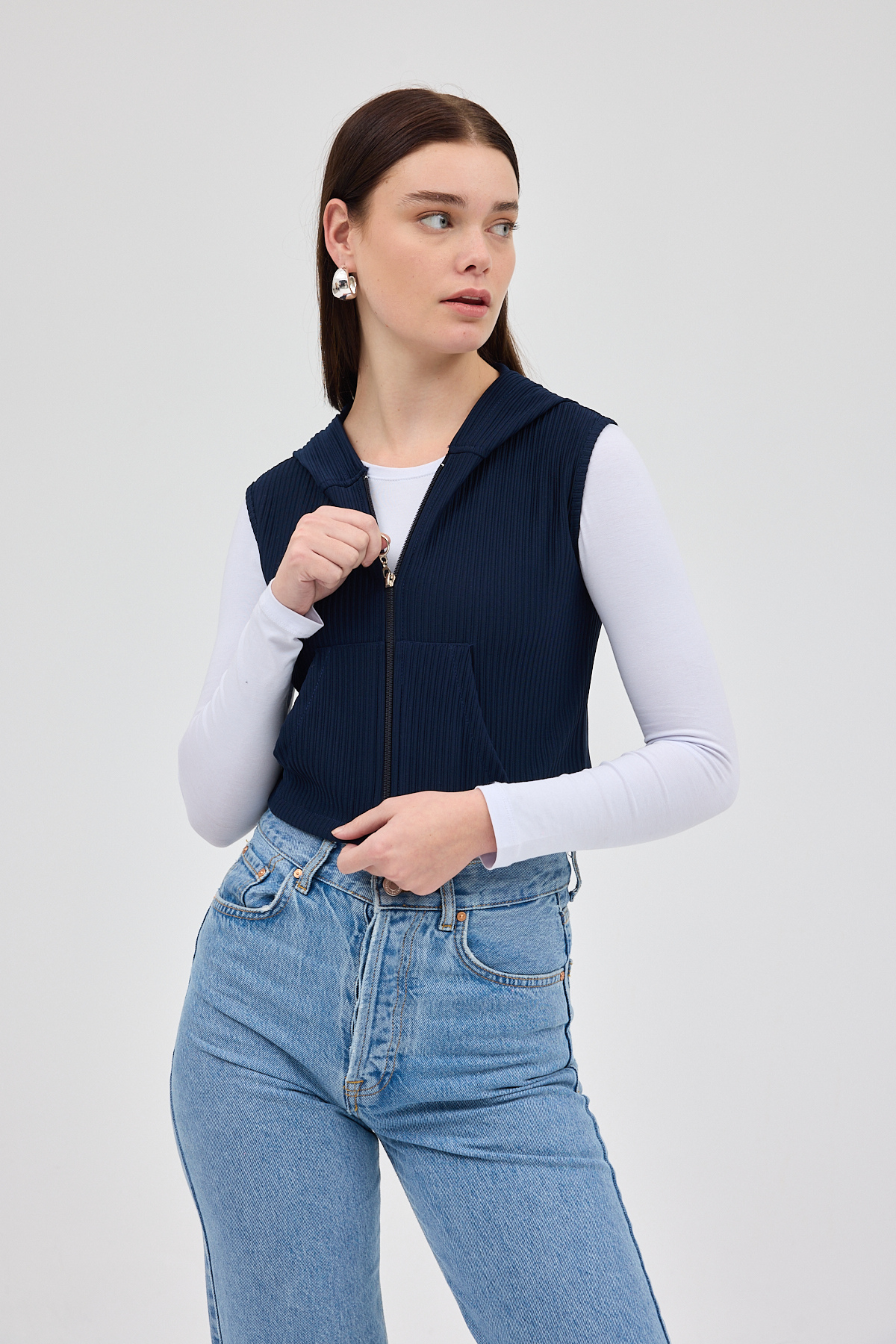 Laci Fermuarlı Sıfır Kol Kadın Yelek 8201A - 1