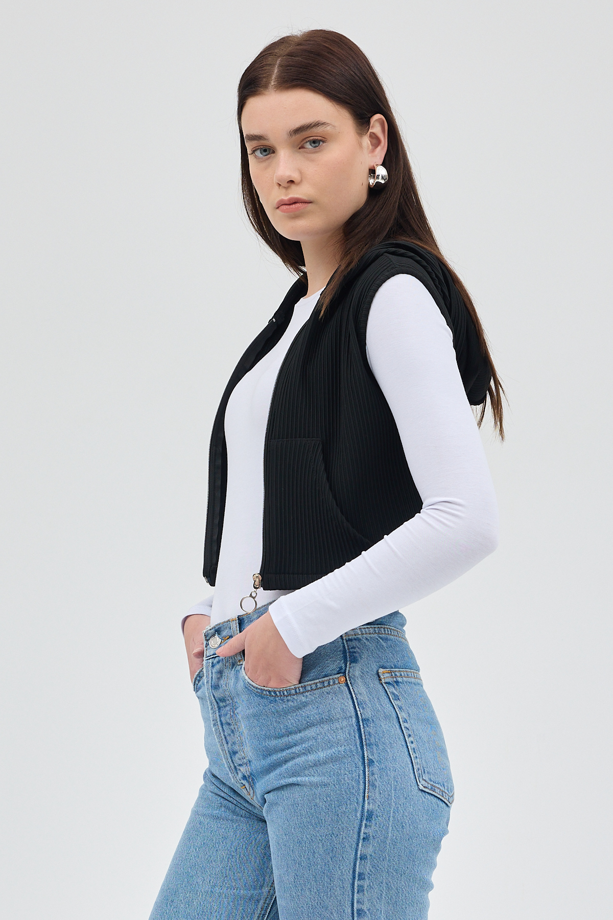 Siyah Fermuarlı Sıfır Kol Kadın Yelek 8201A - RAYS