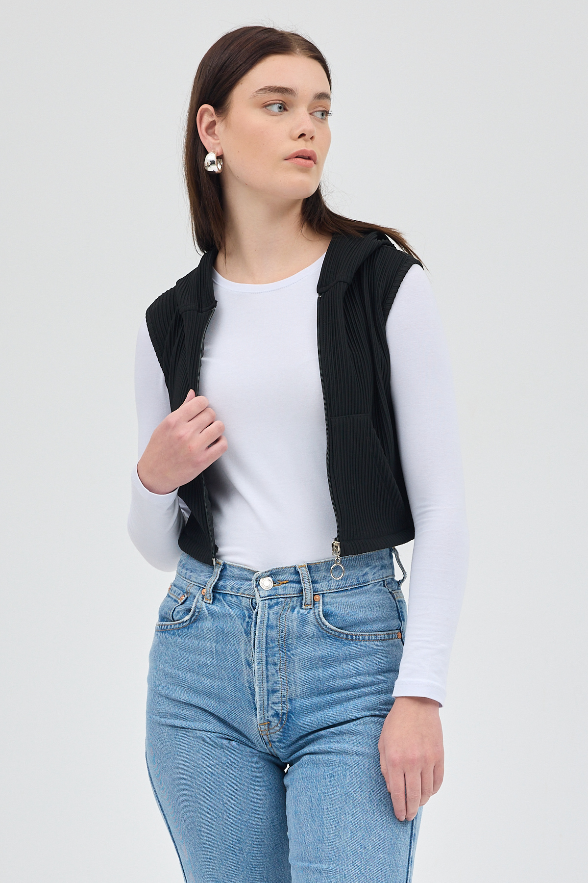 Siyah Fermuarlı Sıfır Kol Kadın Yelek 8201A - 6