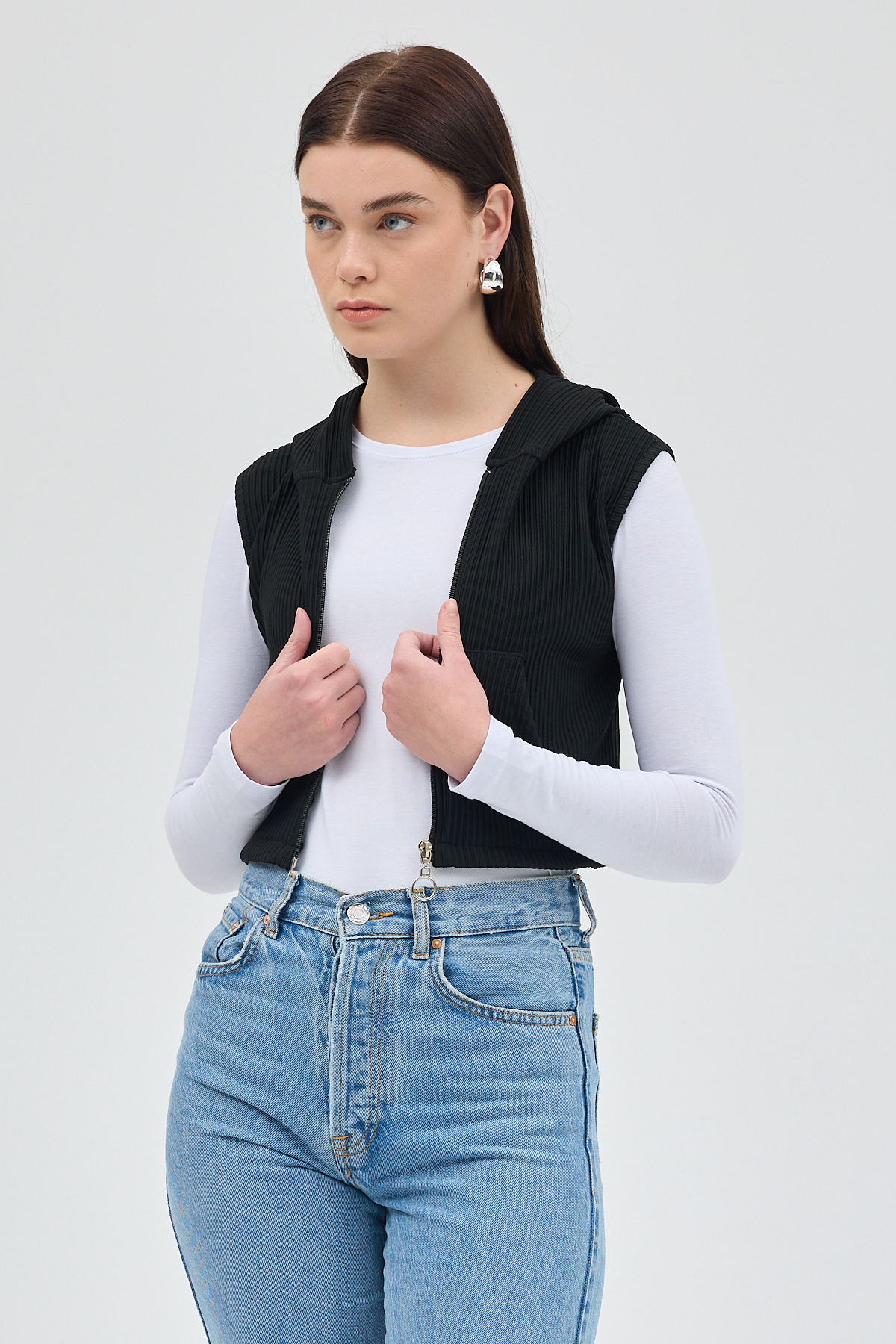 Siyah Fermuarlı Sıfır Kol Kadın Yelek 8201A - 7