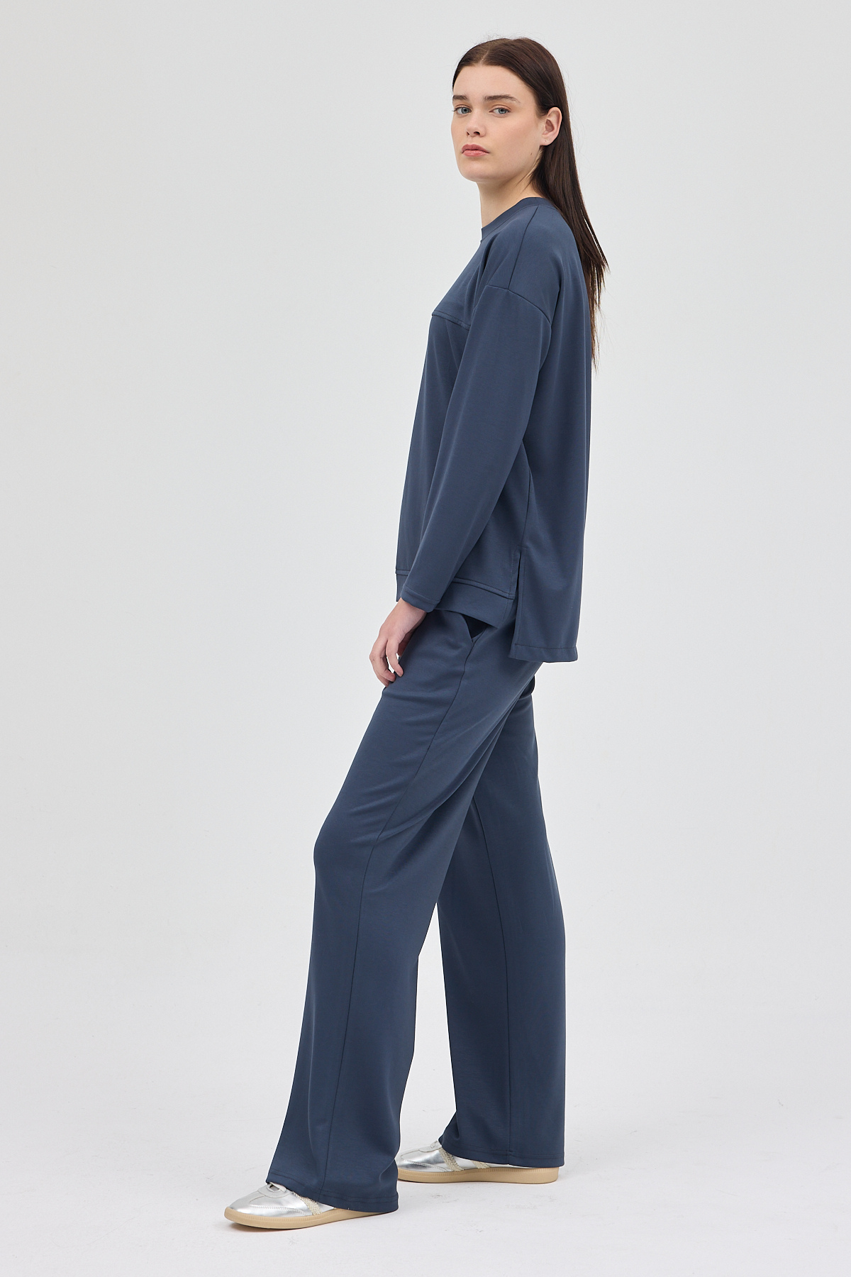 Antrasit Bisiklet Yaka Kadın Pantolon Takım 8213A - 7