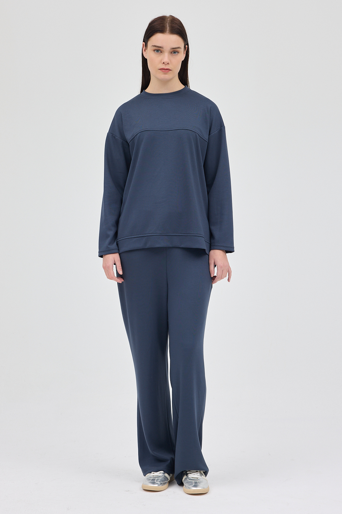 Antrasit Bisiklet Yaka Kadın Pantolon Takım 8213A - 3