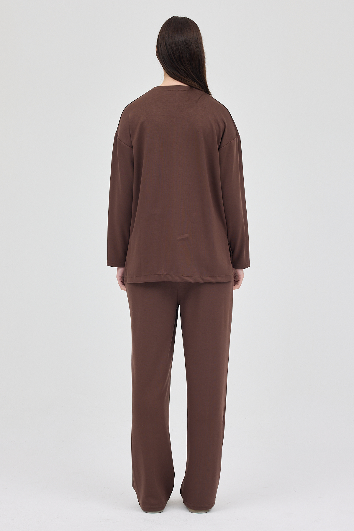 Kahve Bisiklet Yaka Kadın Pantolon Takım 8213A - 5