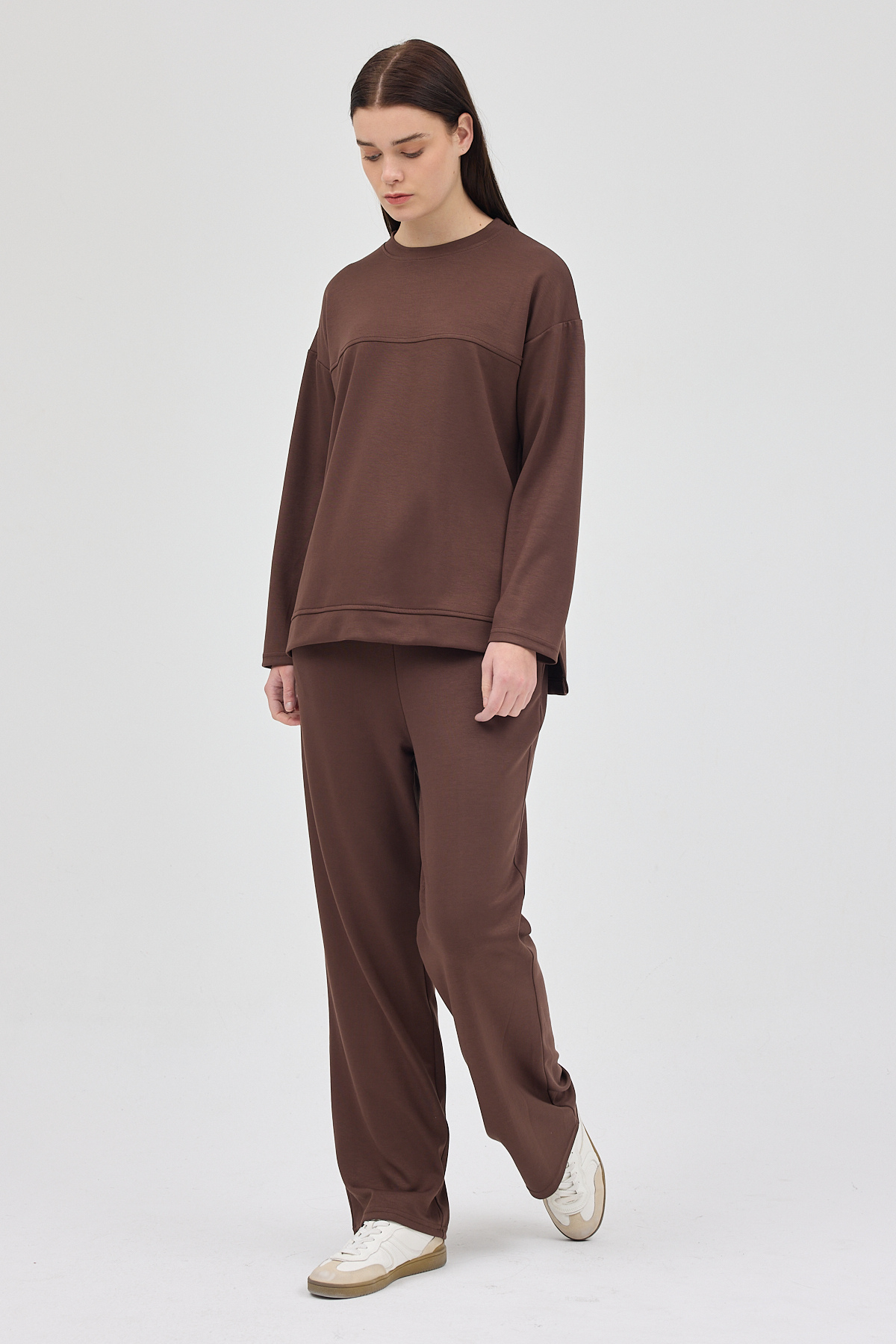 Kahve Bisiklet Yaka Kadın Pantolon Takım 8213A - 3