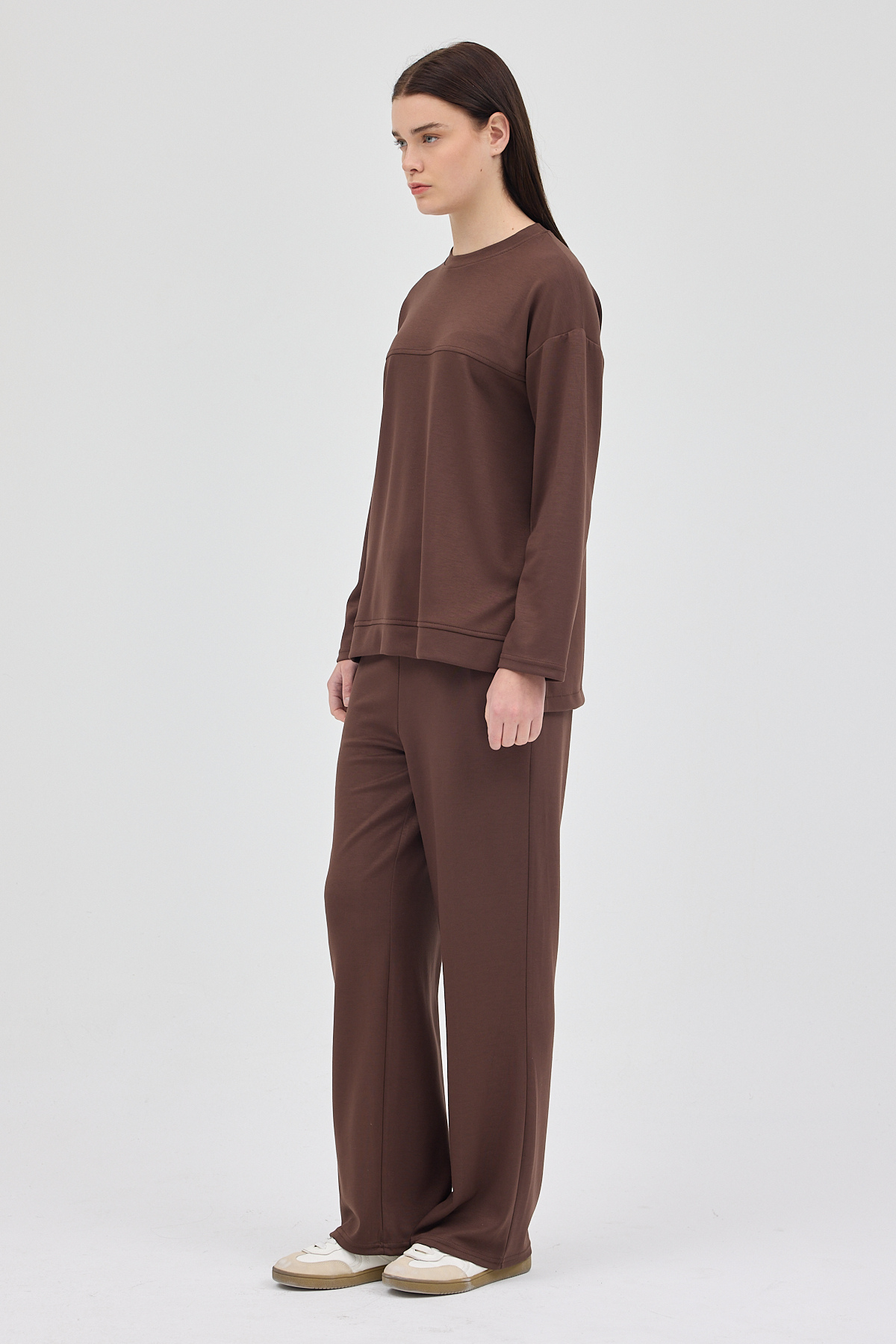 Kahve Bisiklet Yaka Kadın Pantolon Takım 8213A - RAYS