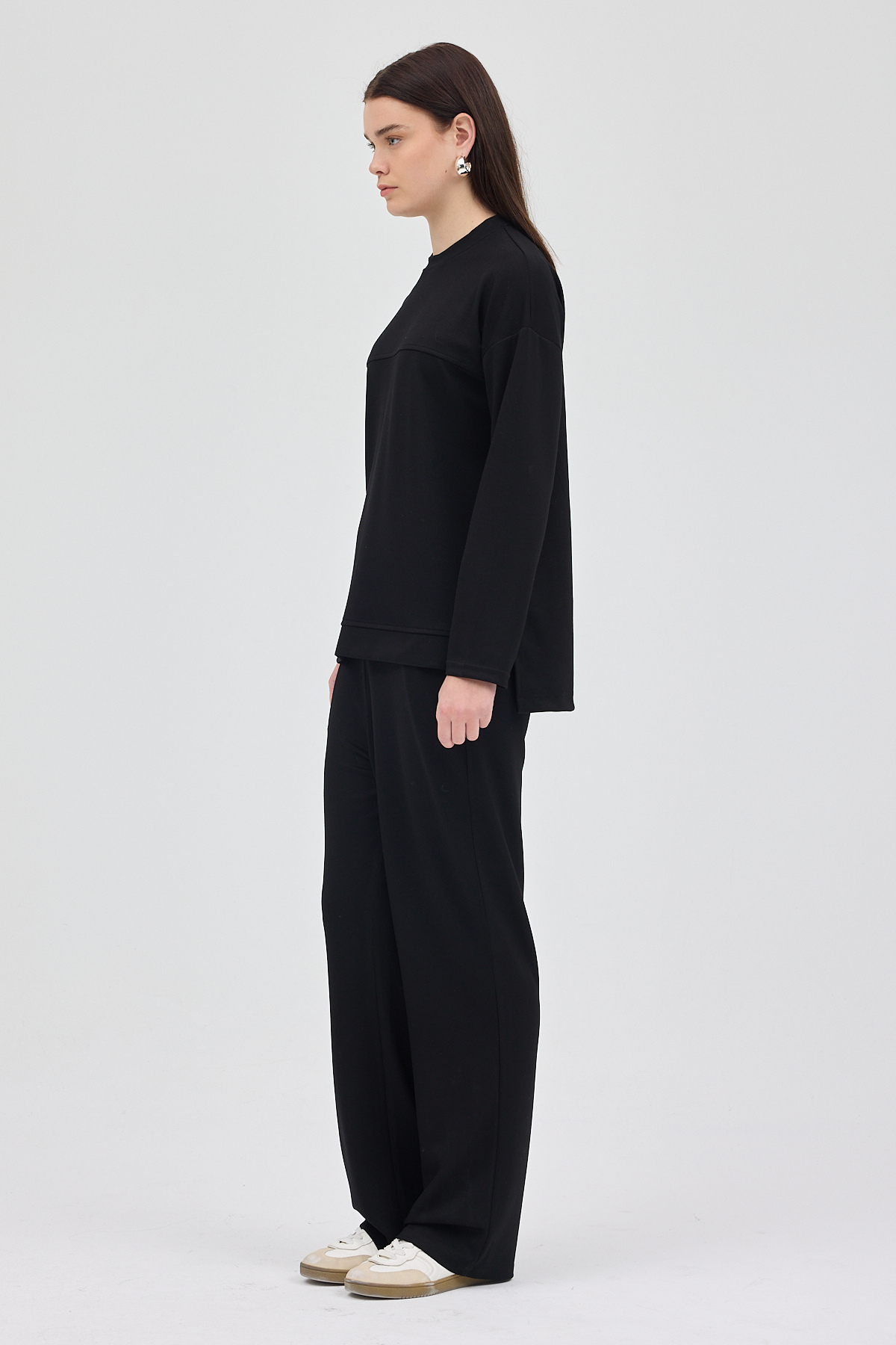 Siyah Bisiklet Yaka Kadın Pantolon Takım 8213A - RAYS (1)