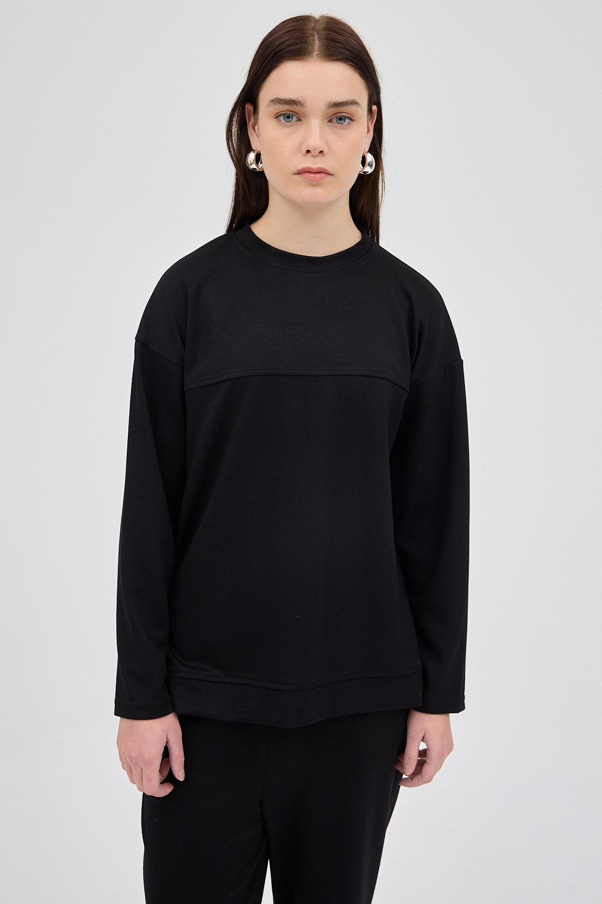 Siyah Bisiklet Yaka Kadın Pantolon Takım 8213A - 4