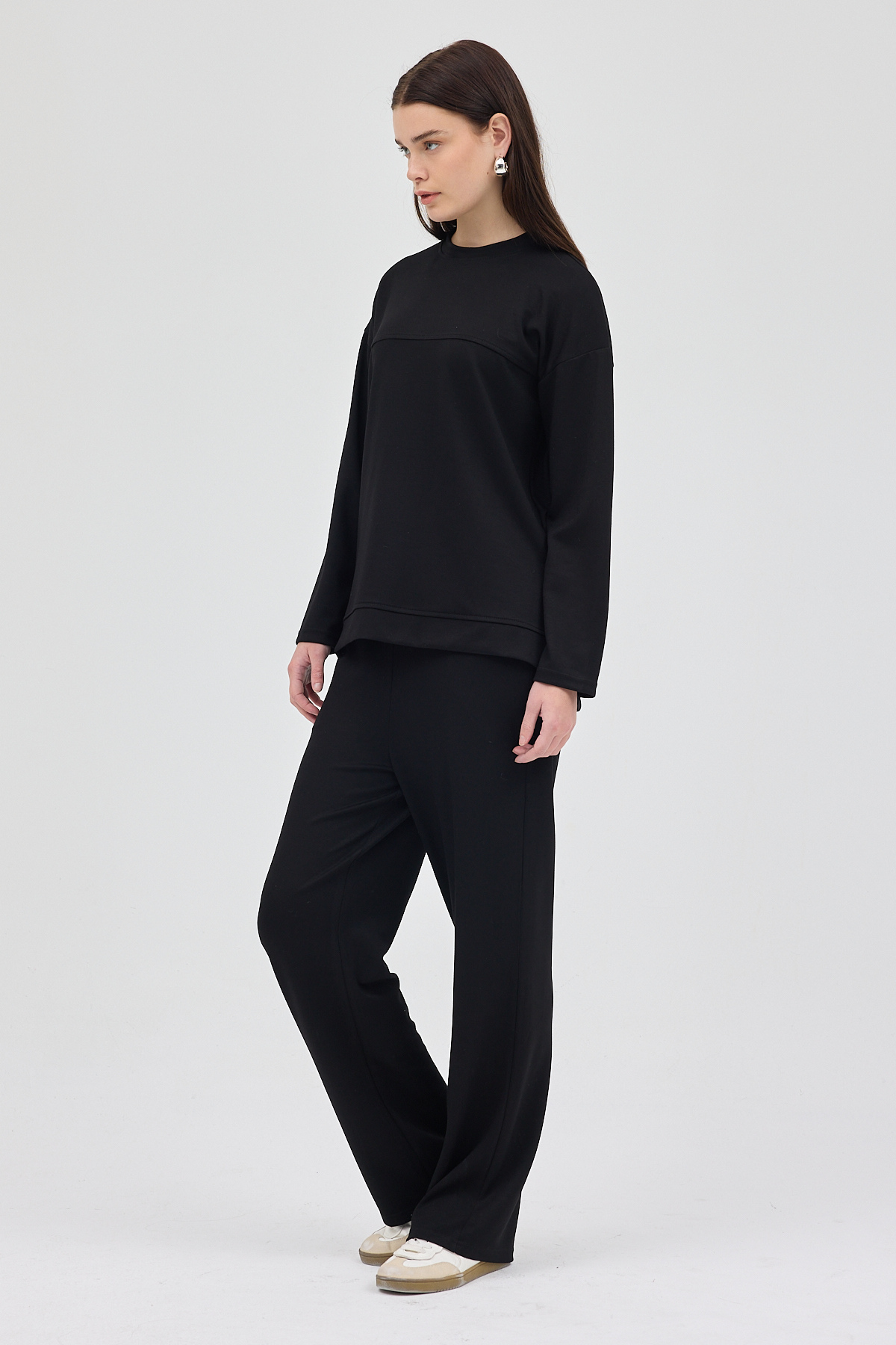 Siyah Bisiklet Yaka Kadın Pantolon Takım 8213A - 7