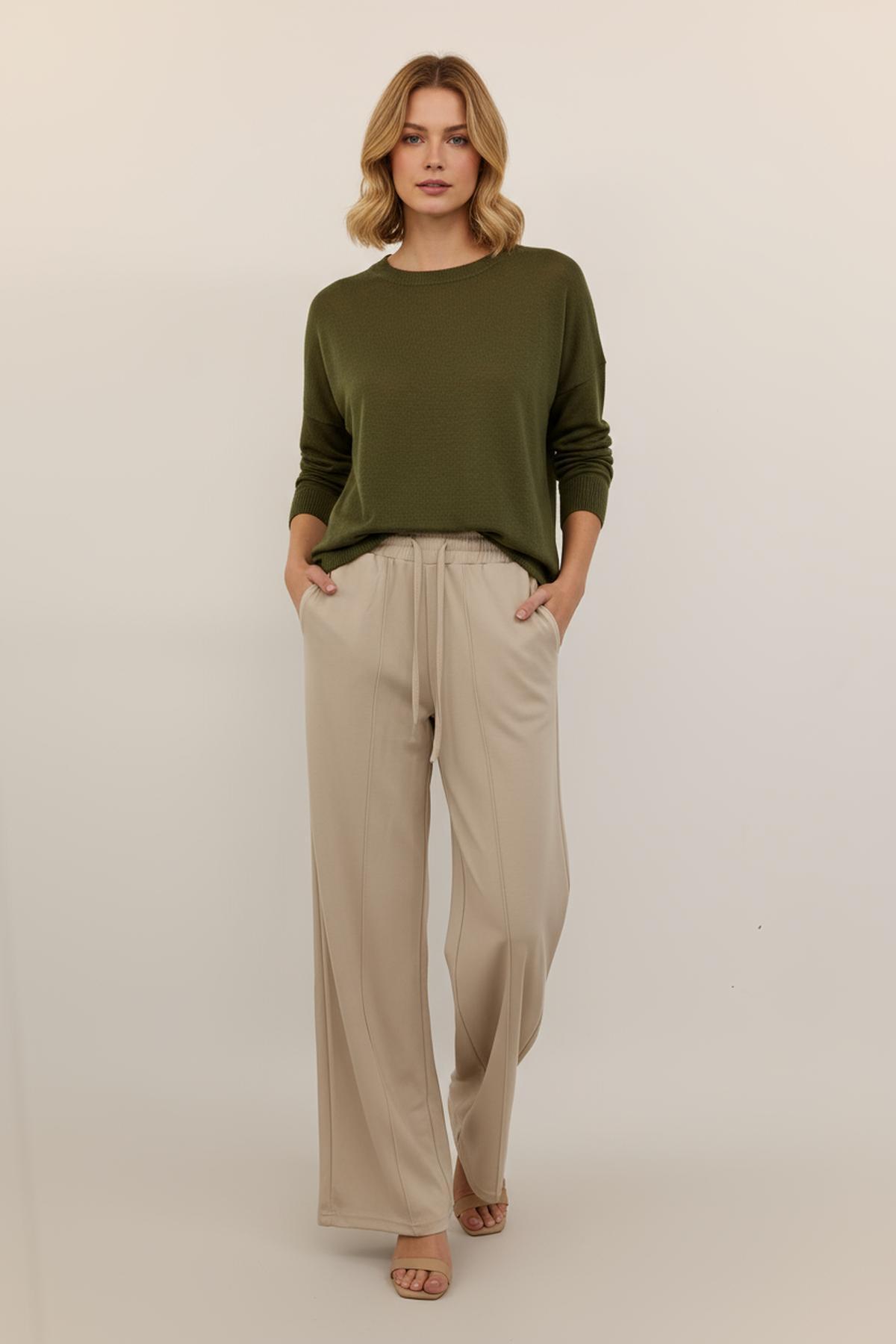 8218M Bel Lastikli Geniş Paça Eşofman Bej - 1