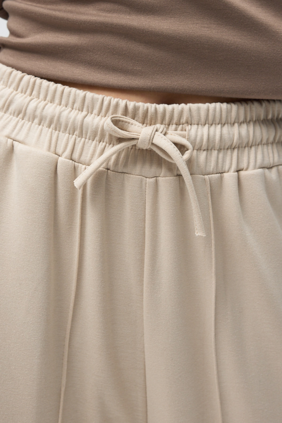 Bej Bel Lastikli Geniş Paça Kadın Eşofman Altı 9218M - 4