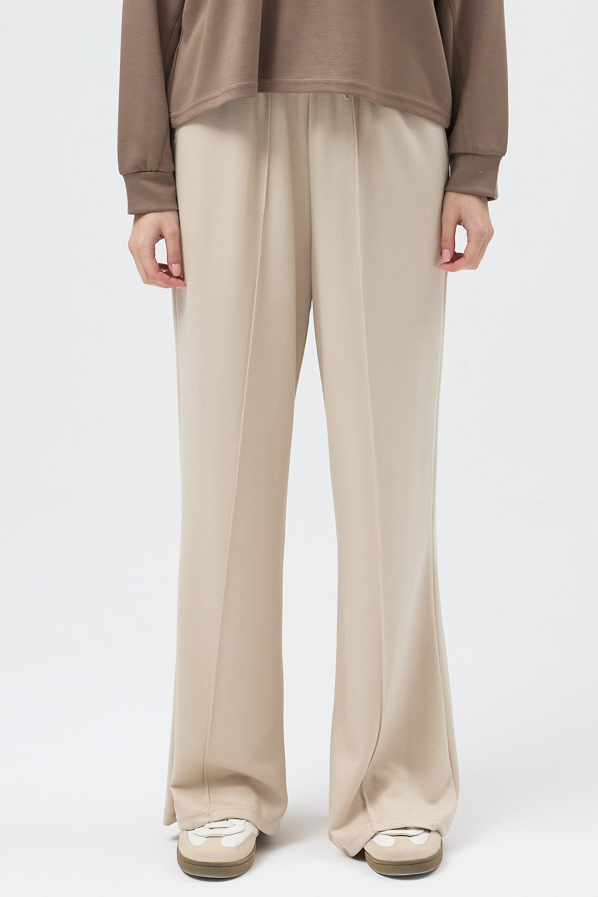 Bej Bel Lastikli Geniş Paça Kadın Eşofman Altı 9218M - 2