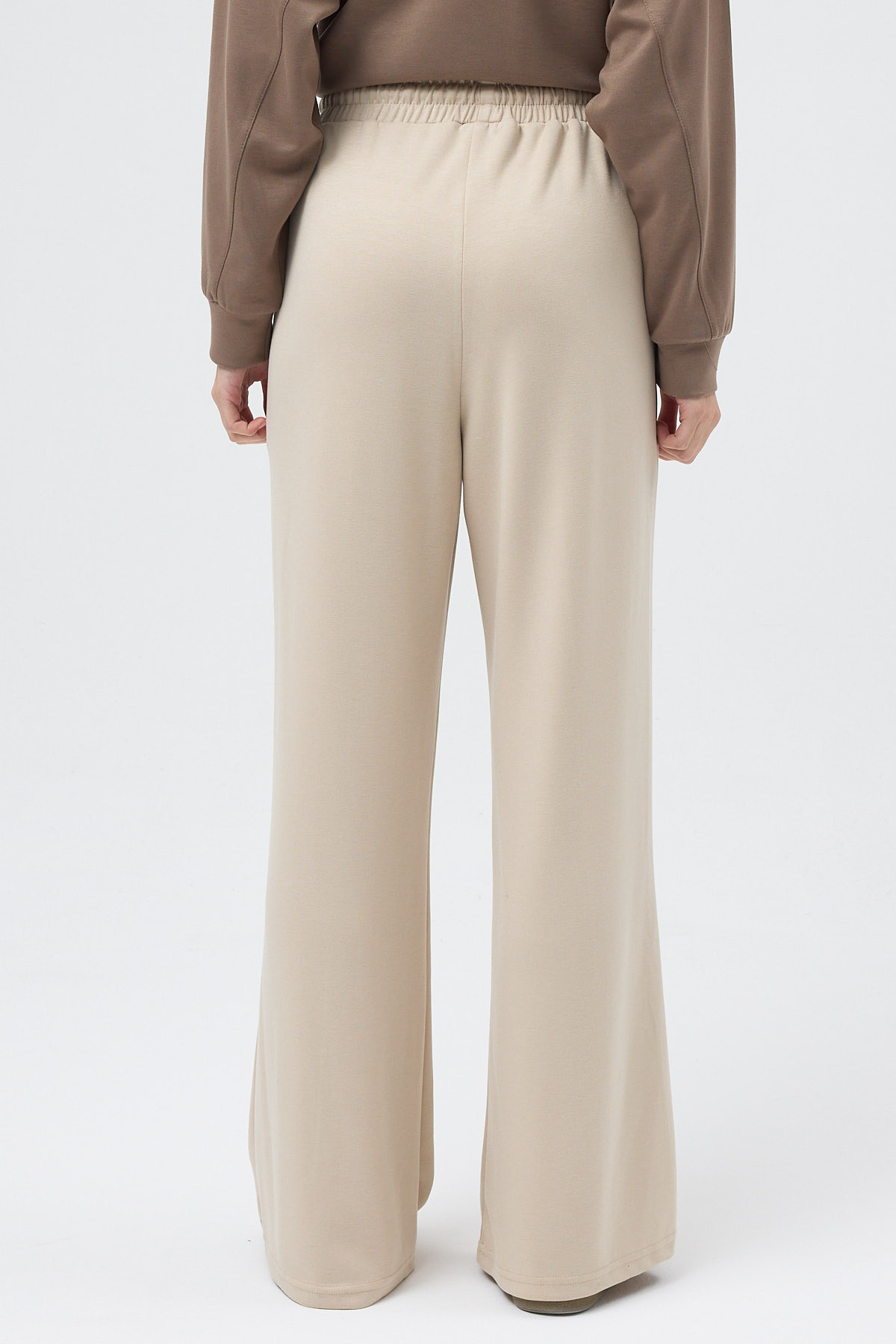 Bej Bel Lastikli Geniş Paça Kadın Eşofman Altı 9218M - 5