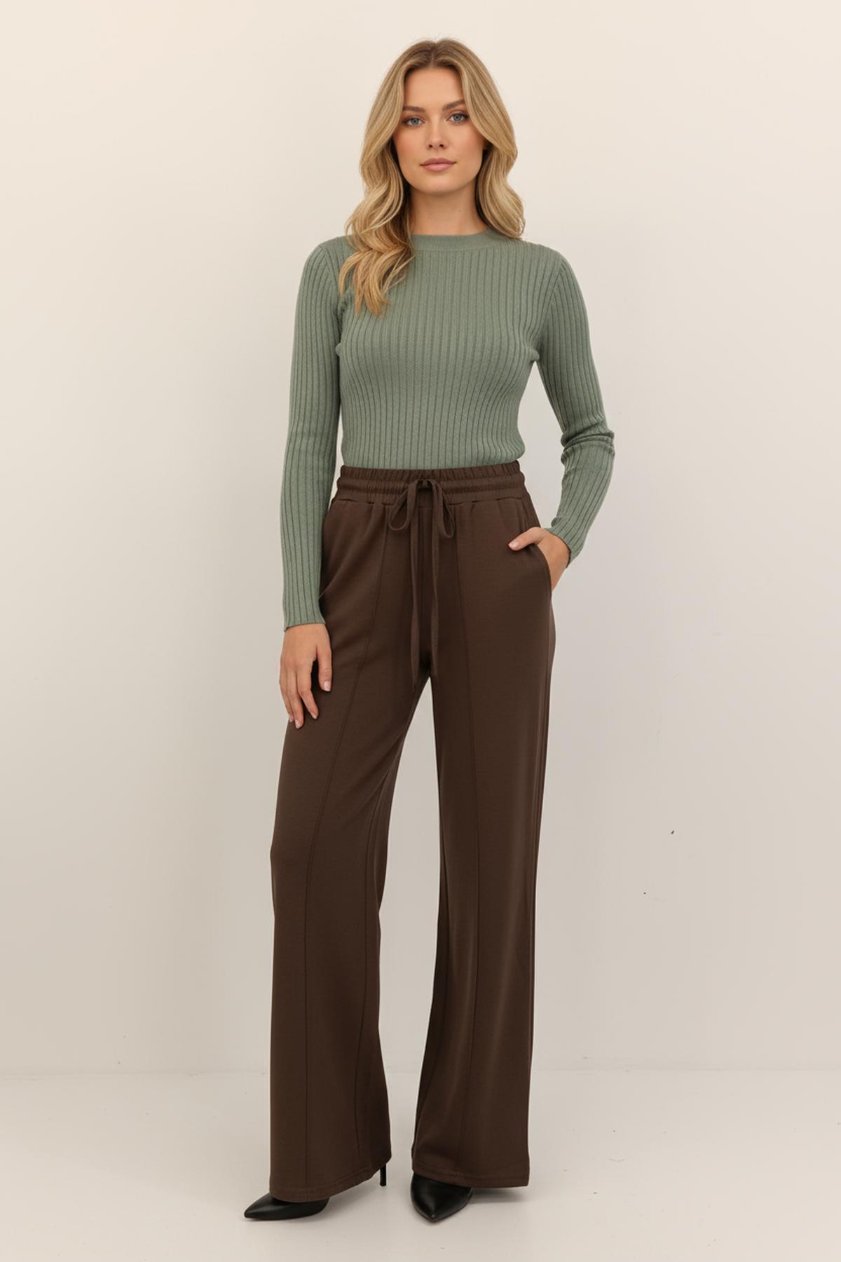 8218M Bel Lastikli Geniş Paça Eşofman Kahve - 1