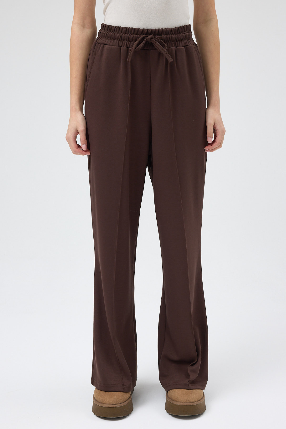 Kahverengi Bel Lastikli Geniş Paça Kadın Eşofman Altı 9218M - 2