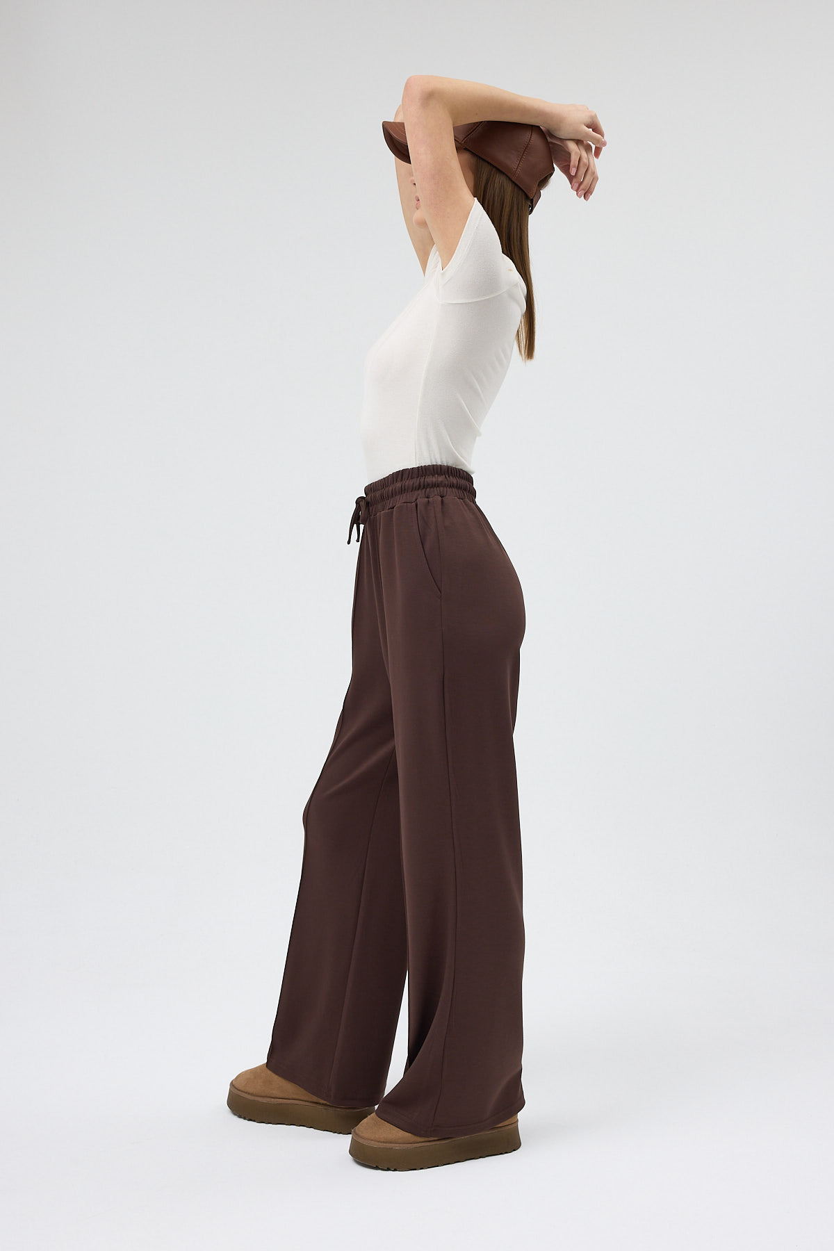 Kahverengi Bel Lastikli Geniş Paça Kadın Eşofman Altı 9218M - 6