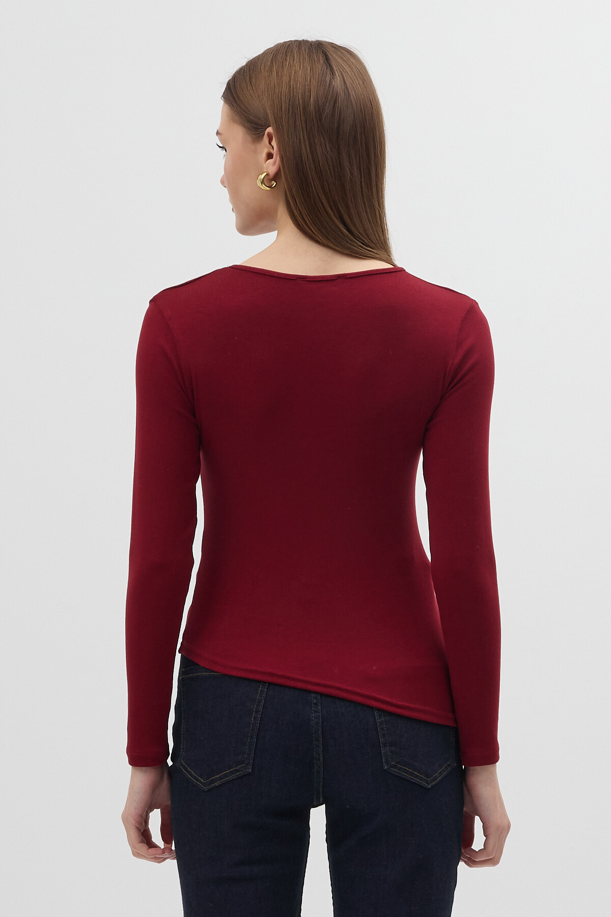 Bordo Bel Toka Detaylı Uzun Kollu Bluz 8221A - 5