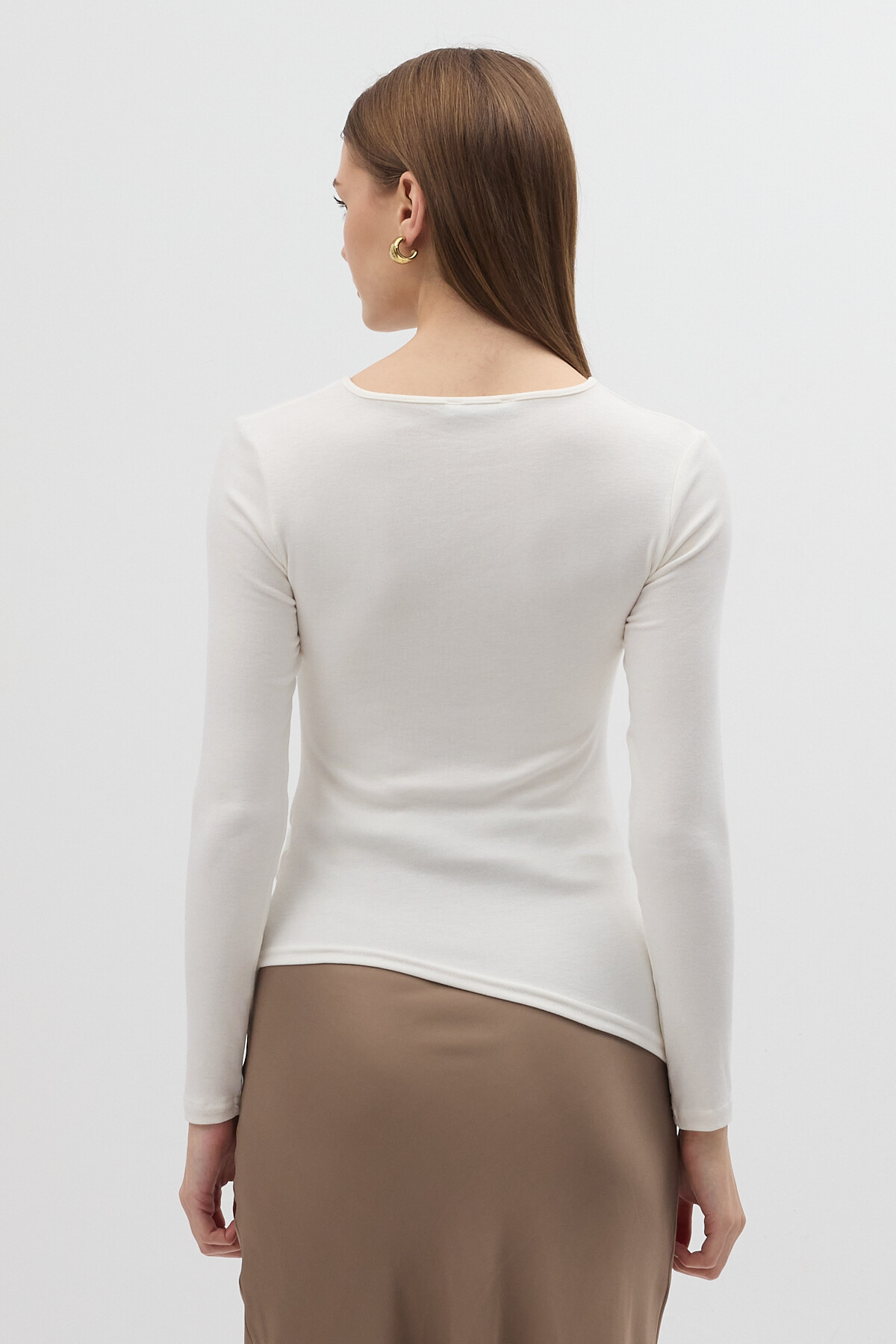 Ekru Bel Toka Detaylı Uzun Kollu Bluz 8221A - 5