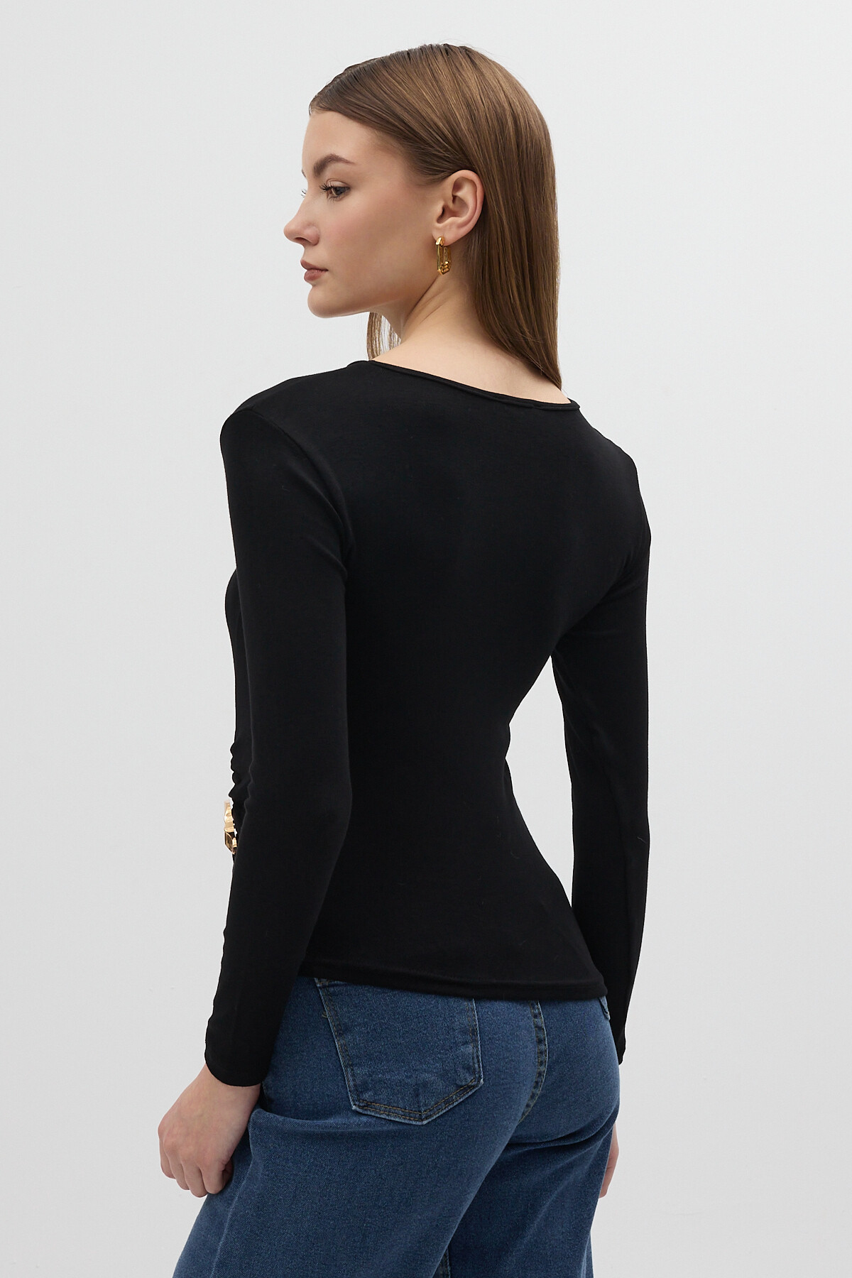 Siyah Bel Toka Detaylı Uzun Kollu Bluz 8221A - 7