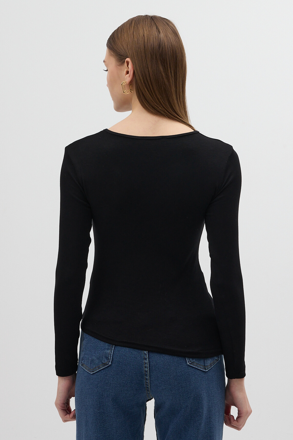 Siyah Bel Toka Detaylı Uzun Kollu Bluz 8221A - 5