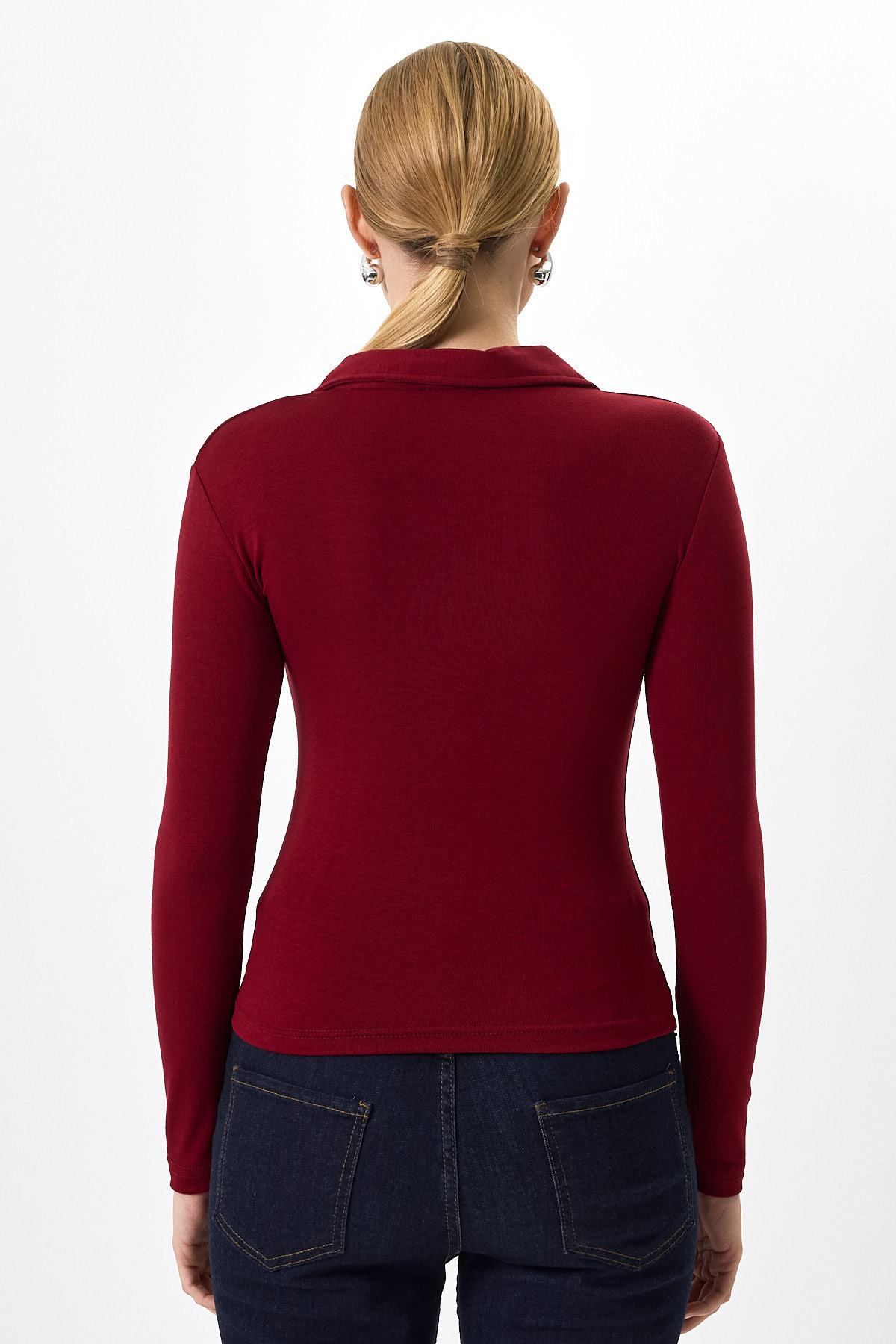 Pembe Polo Yaka Düğmeli Uzun Kollu Bluz 8222A - 5