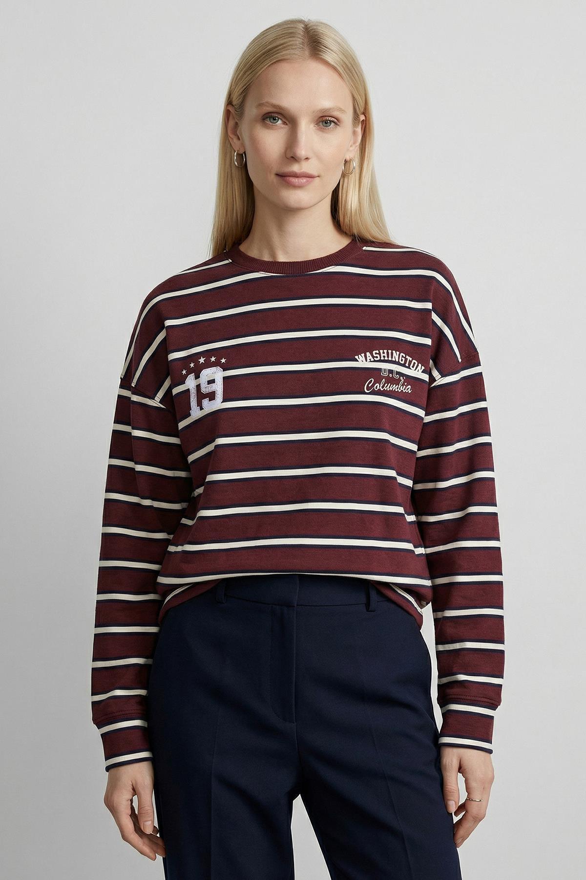 Bordo Baskılı Bisiklet Yaka Bluz 8223 - 1