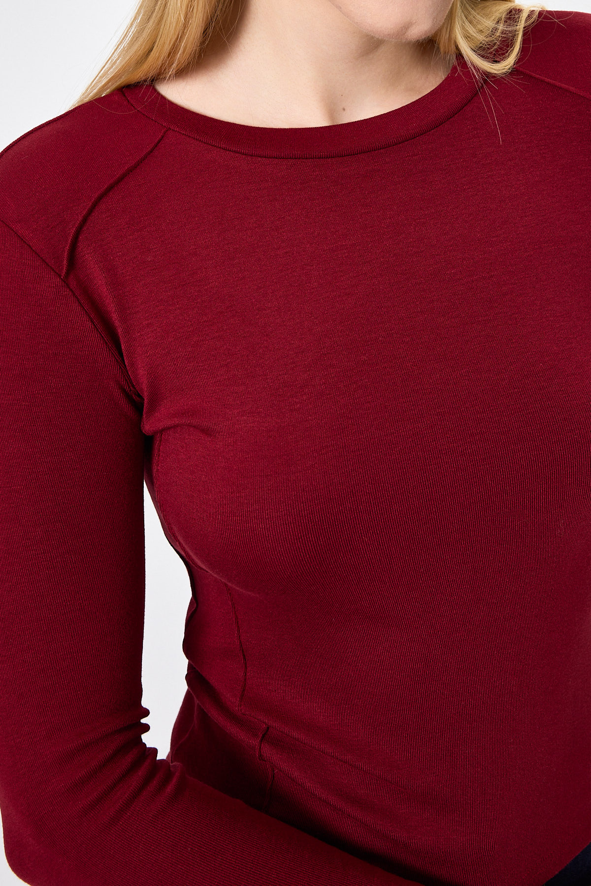 Bordo Uzun Kollu Bisiklet Yaka Dikiş Detaylı Kadın Body 8223A - RAYS