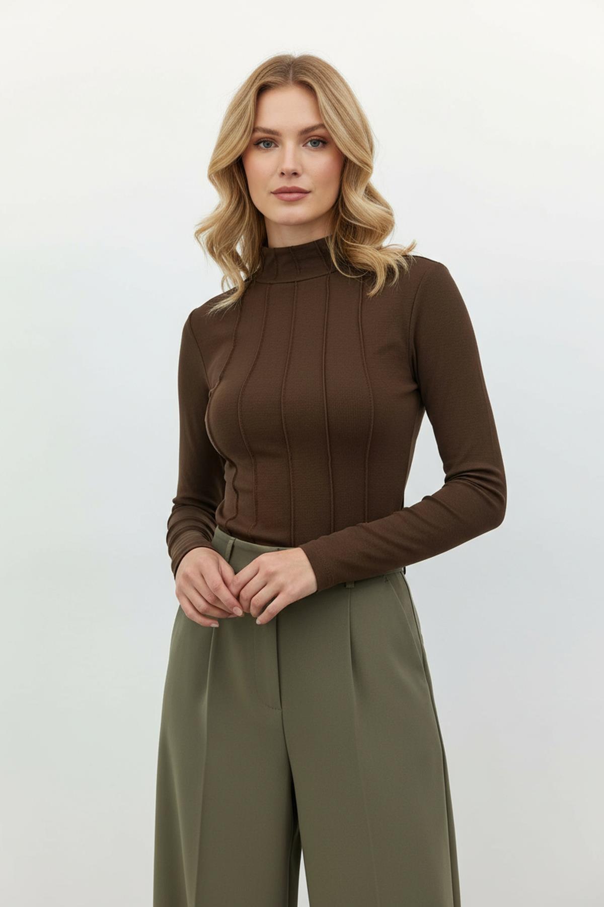 8225A Uzun Kol Çimalı Badi Kahve 