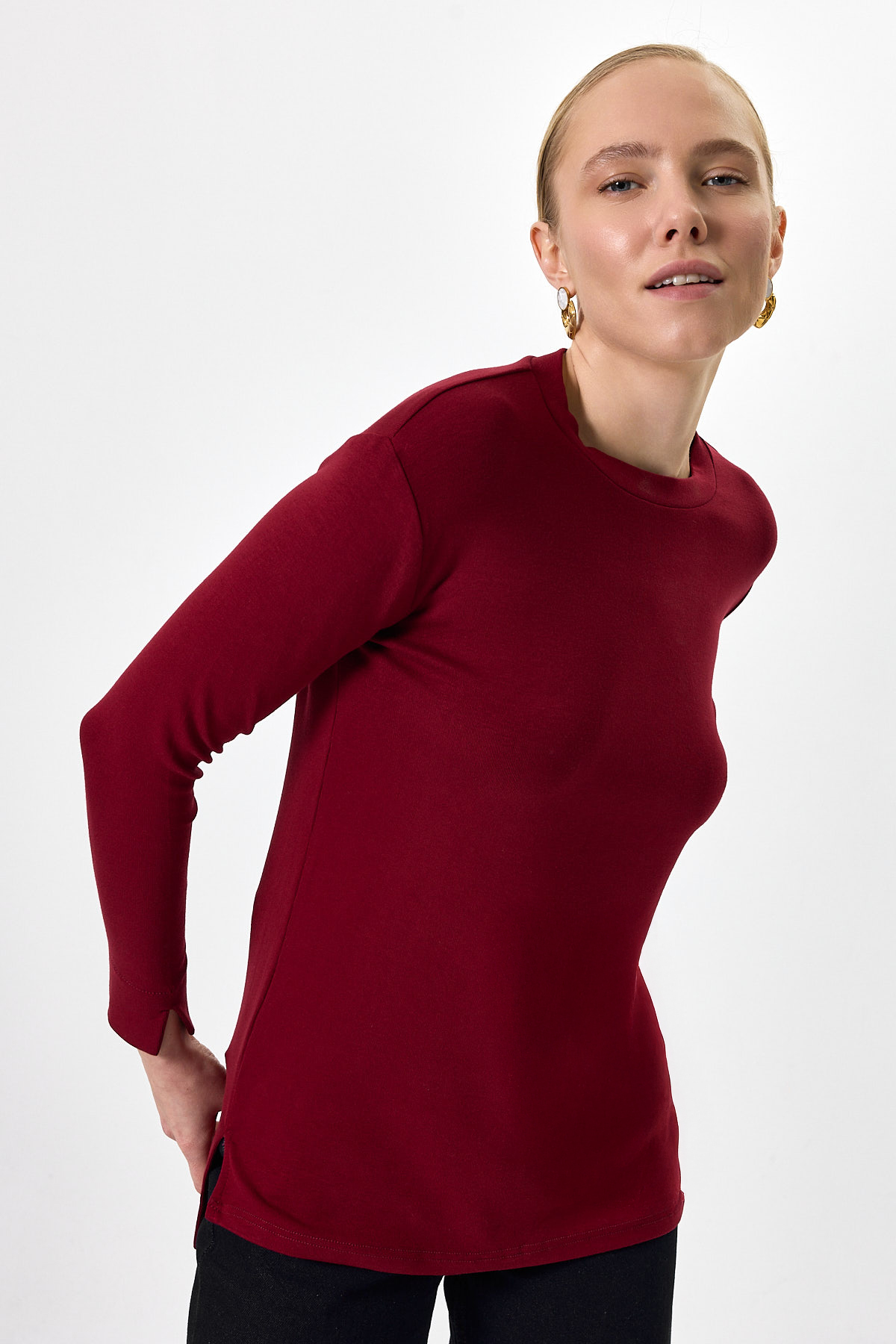 Bordo Bisiklet Yaka Yan Yırtmaçlı Tunik 8229A - RAYS