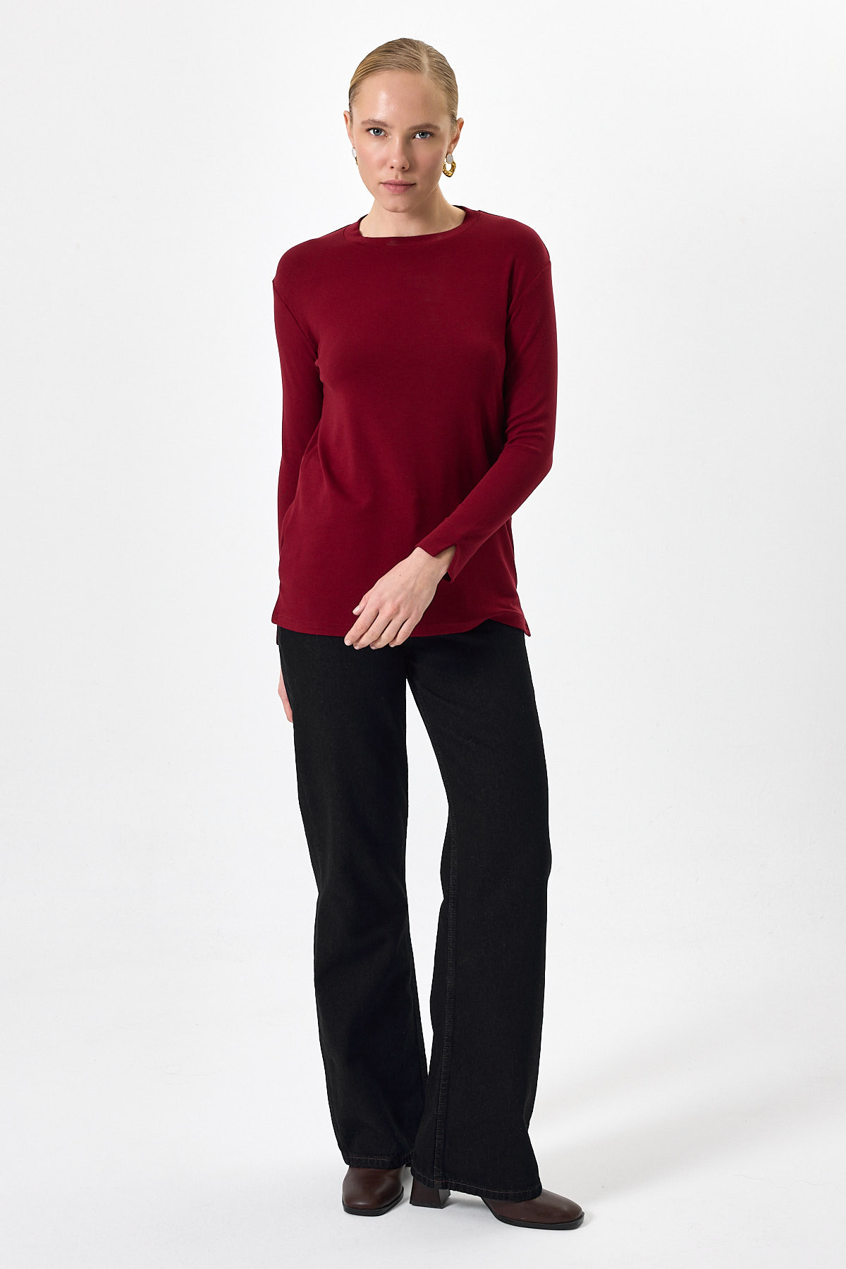 Bordo Bisiklet Yaka Yan Yırtmaçlı Tunik 8229A - 7