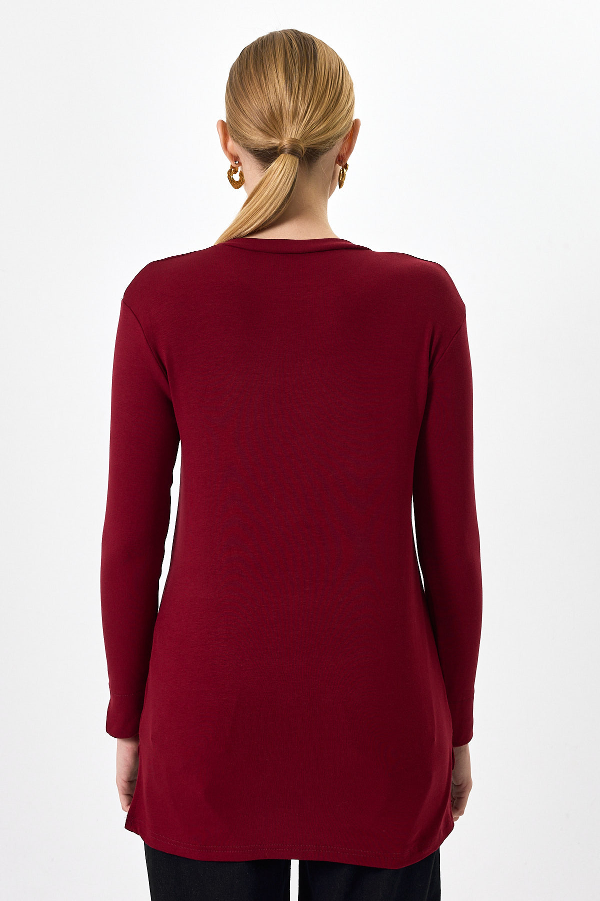 Bordo Bisiklet Yaka Yan Yırtmaçlı Tunik 8229A - 5