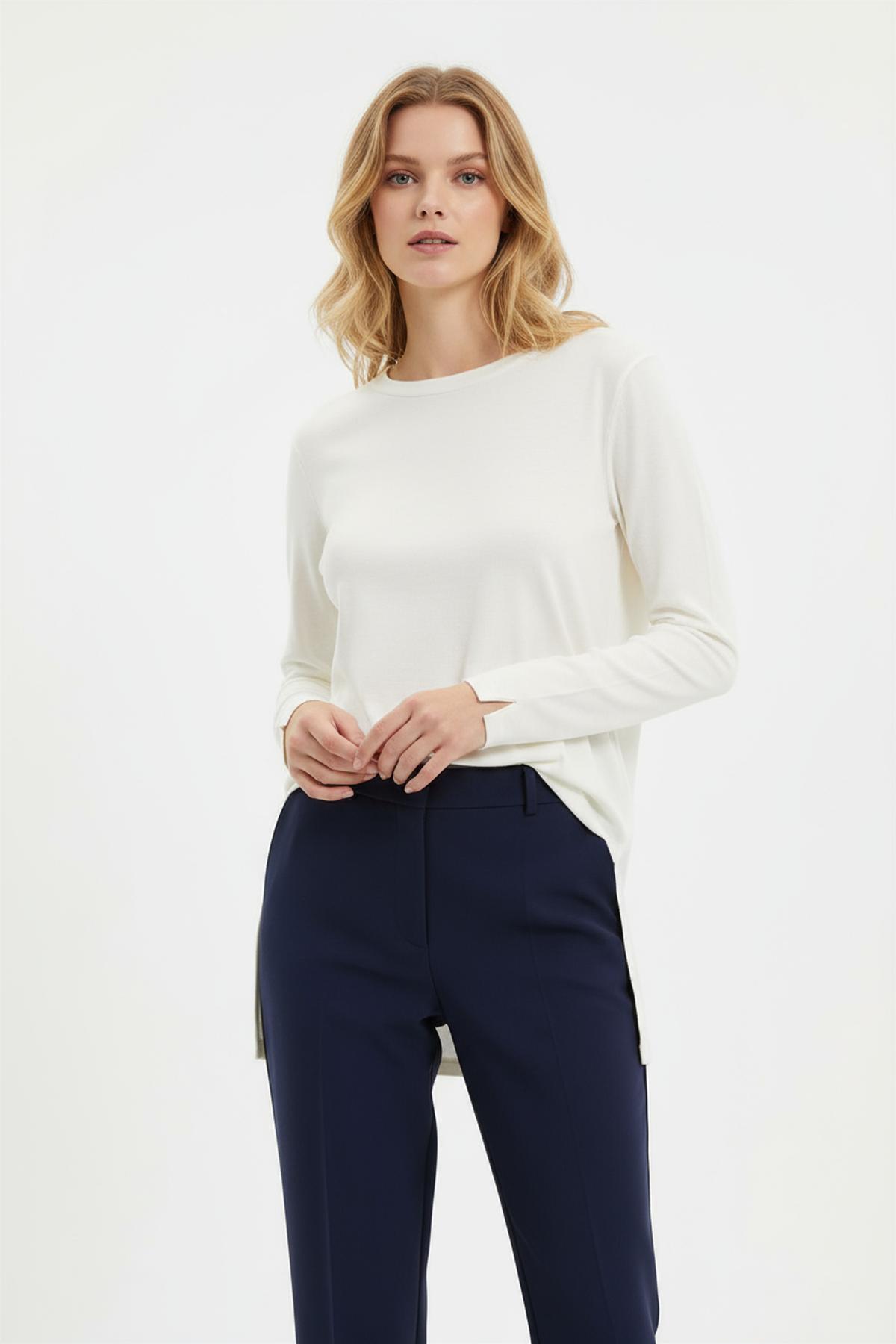 8229A Bisiklet Yak Yırtmaçlı Tunik Ekru - 1