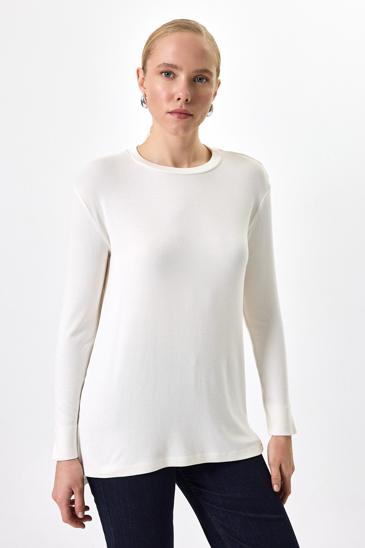 Ekru Bisiklet Yaka Yan Yırtmaçlı Tunik 8229A - 2