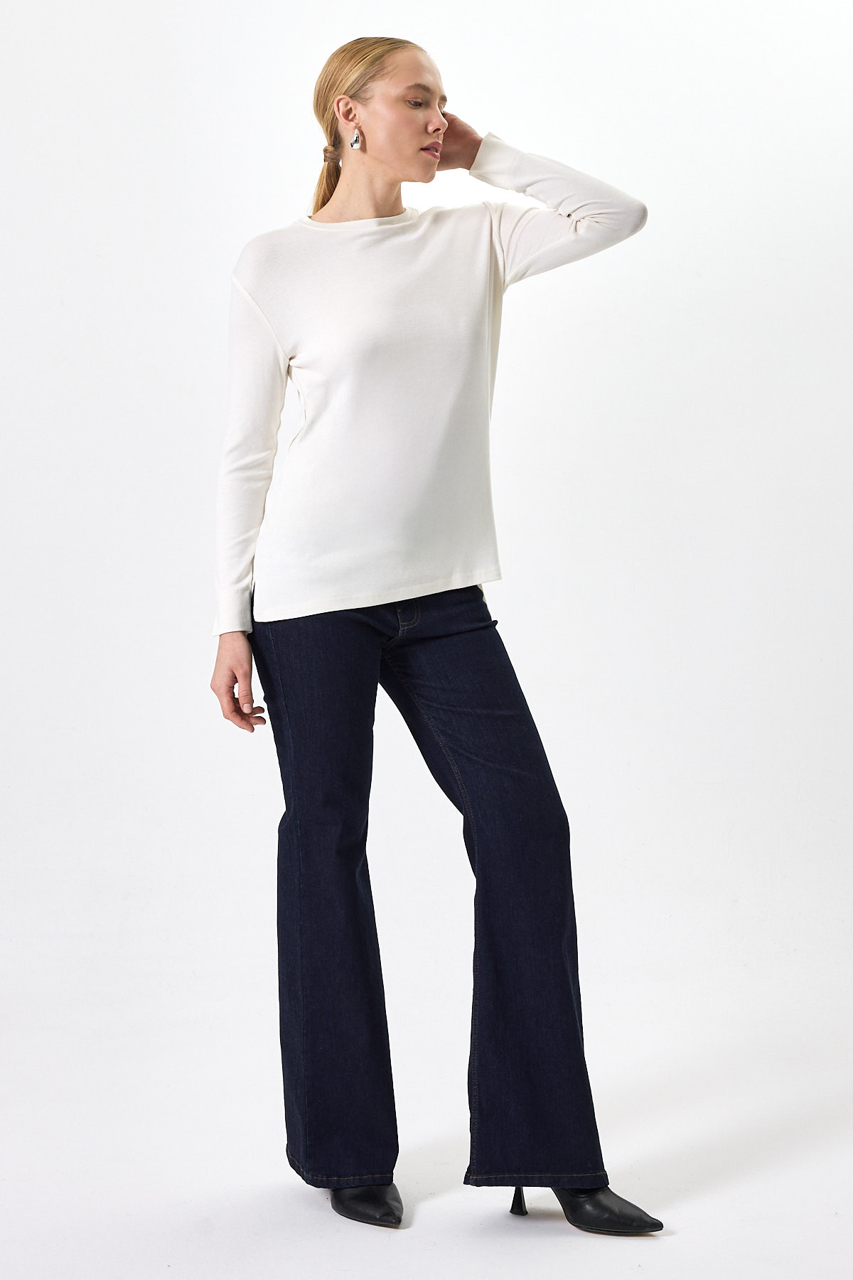 Ekru Bisiklet Yaka Yan Yırtmaçlı Tunik 8229A - 3