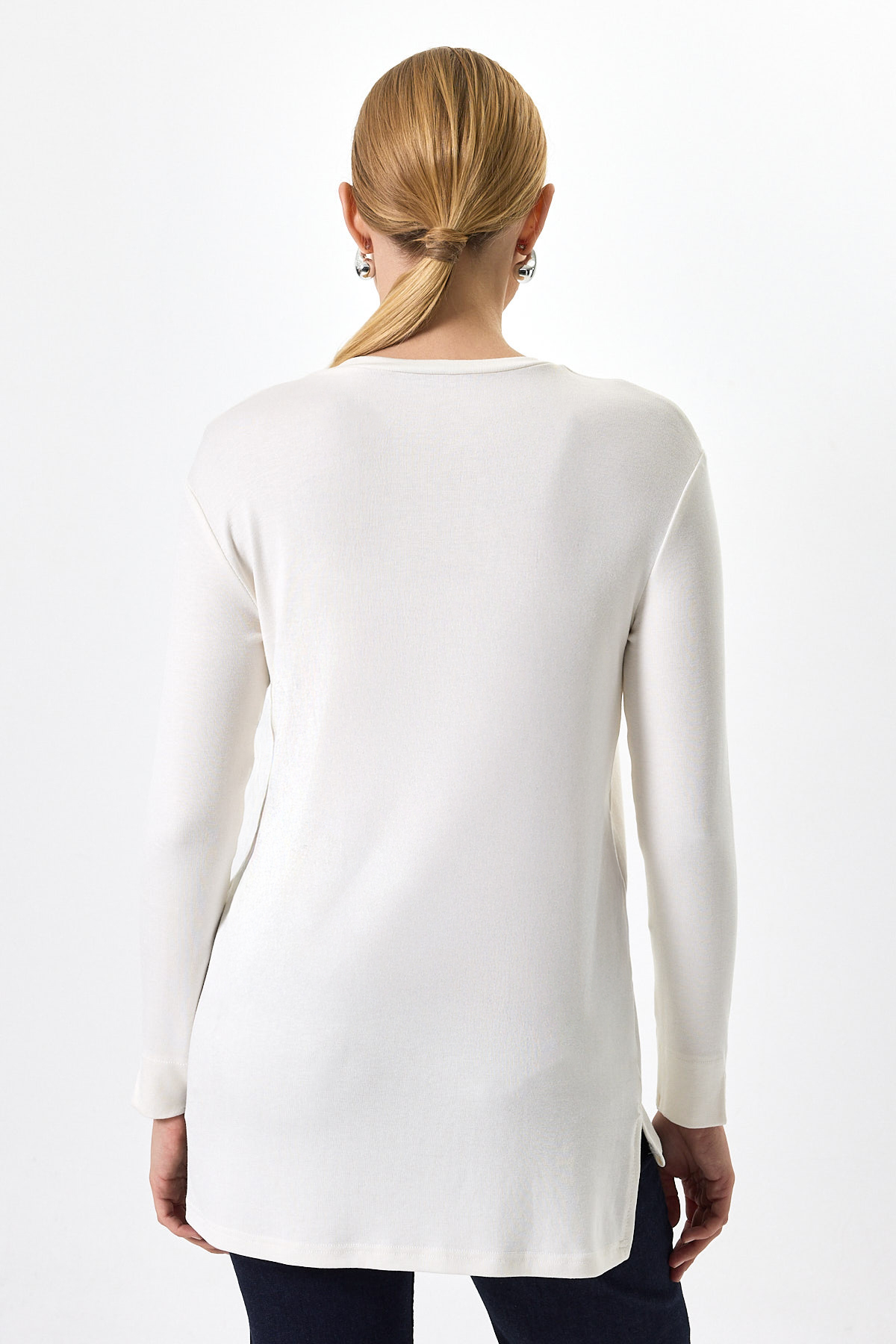 Ekru Bisiklet Yaka Yan Yırtmaçlı Tunik 8229A - 5